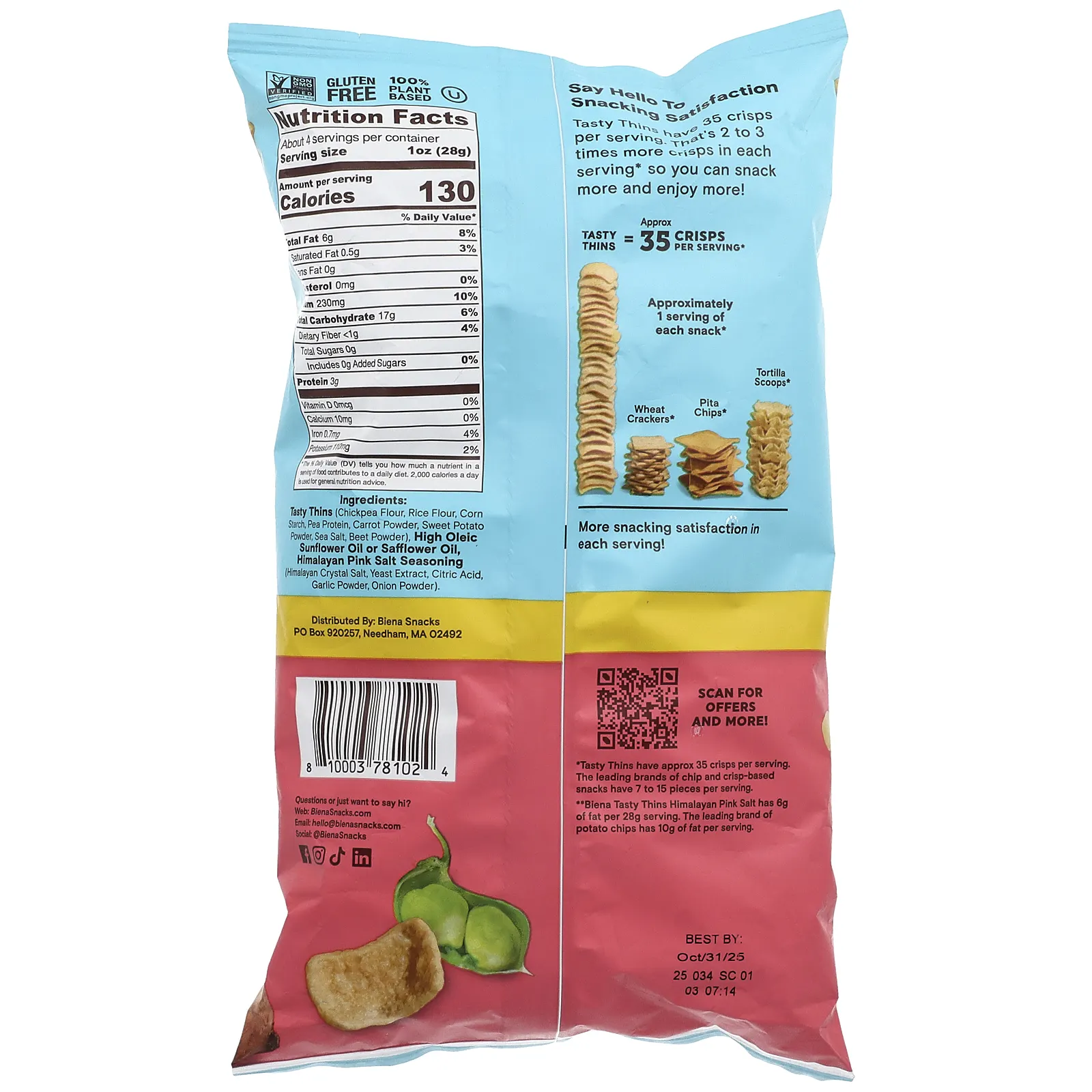 BIENA, Tasty Thins™ Veggie Crisps, Himalayan Pink Salt, 4 oz (113 g)