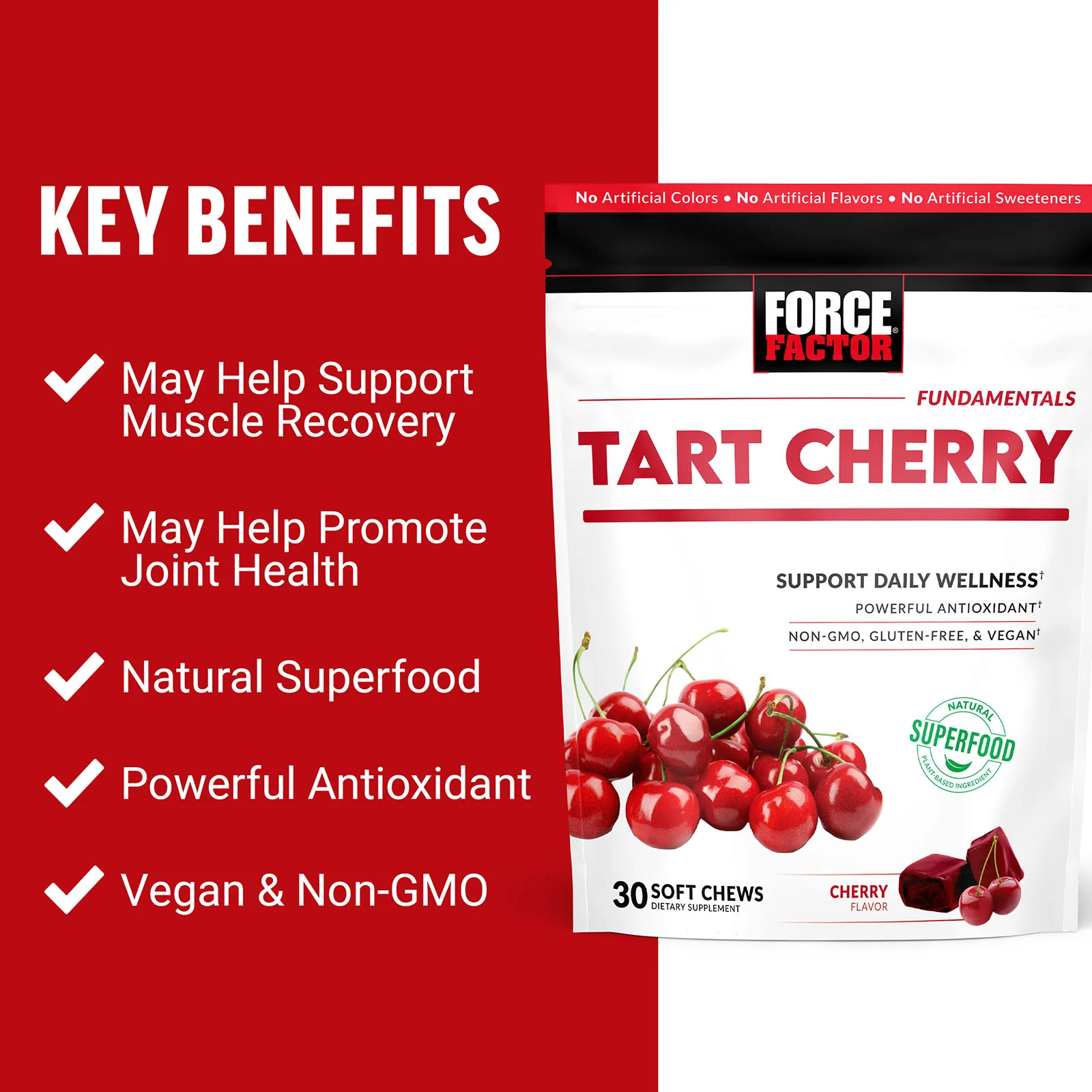 Force Factor, Fundamentals, вишня, вкус вишни, 30 жевательных таблеток