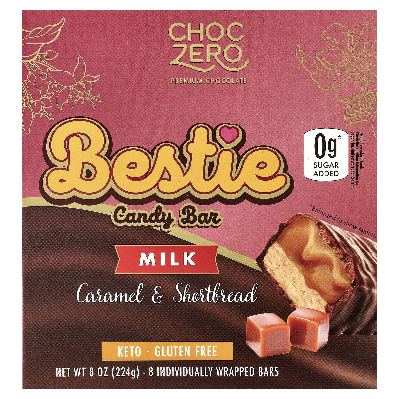 ChocZero, Bestie Candy Bar, батончики с молоком, карамелью и песочным печеньем, 8 батончиков в индивидуальной упаковке, 28 г (1 унция) каждый