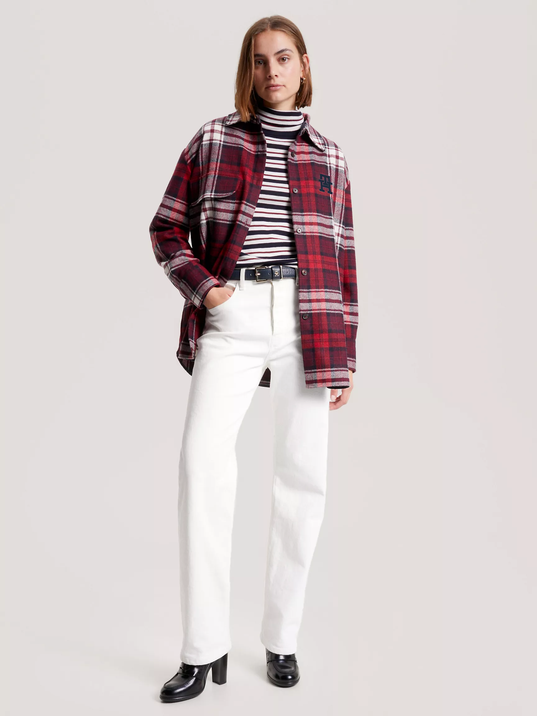 Женская рубашка Tommy Hilfiger, Клетчатая рубашка-овершот с вышитым логотипом TH