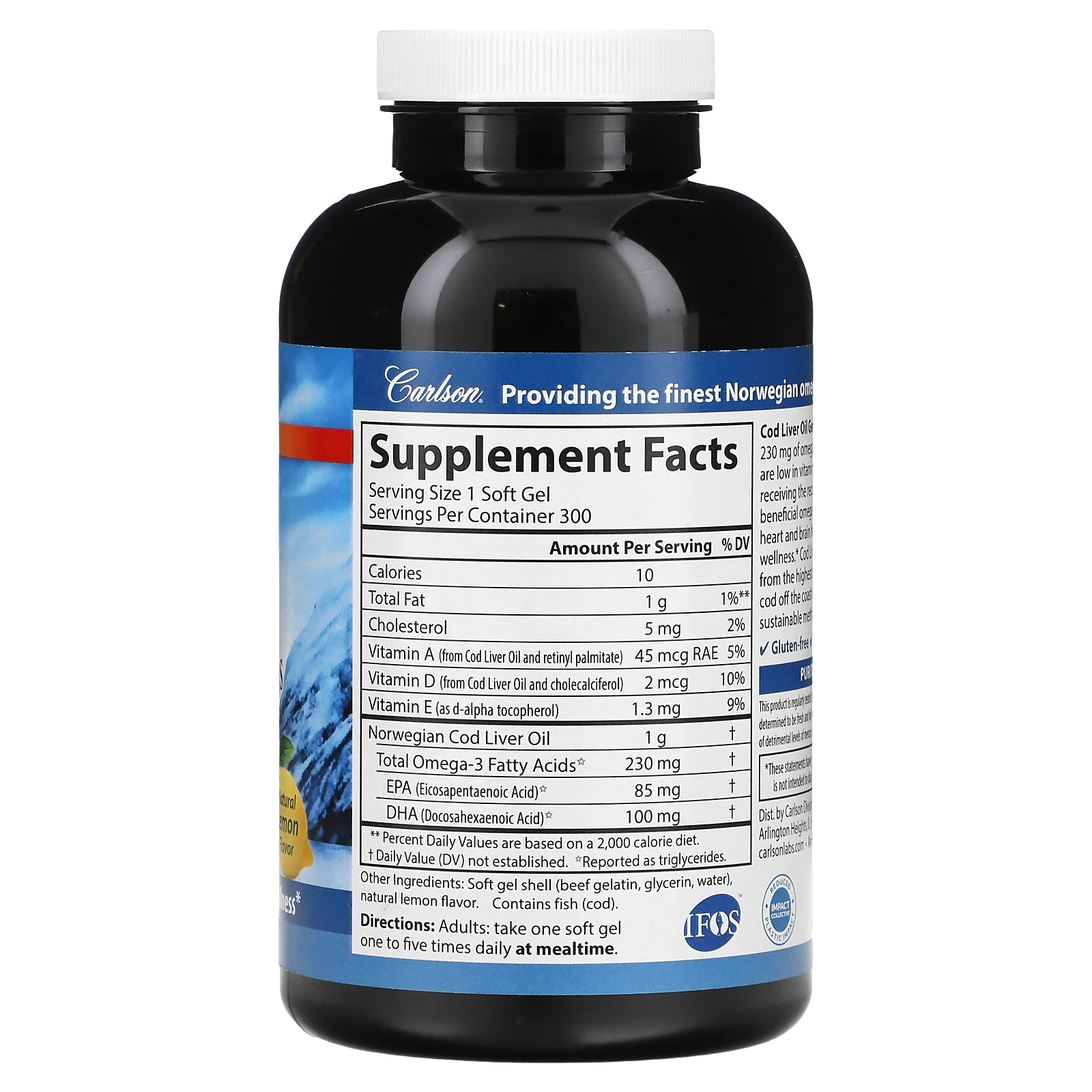 Carlson, Wild Norwegian, Gems, капсулы с жиром печени трески, с небольшим количеством витамина А, натуральный лимонный вкус, 300 капсул