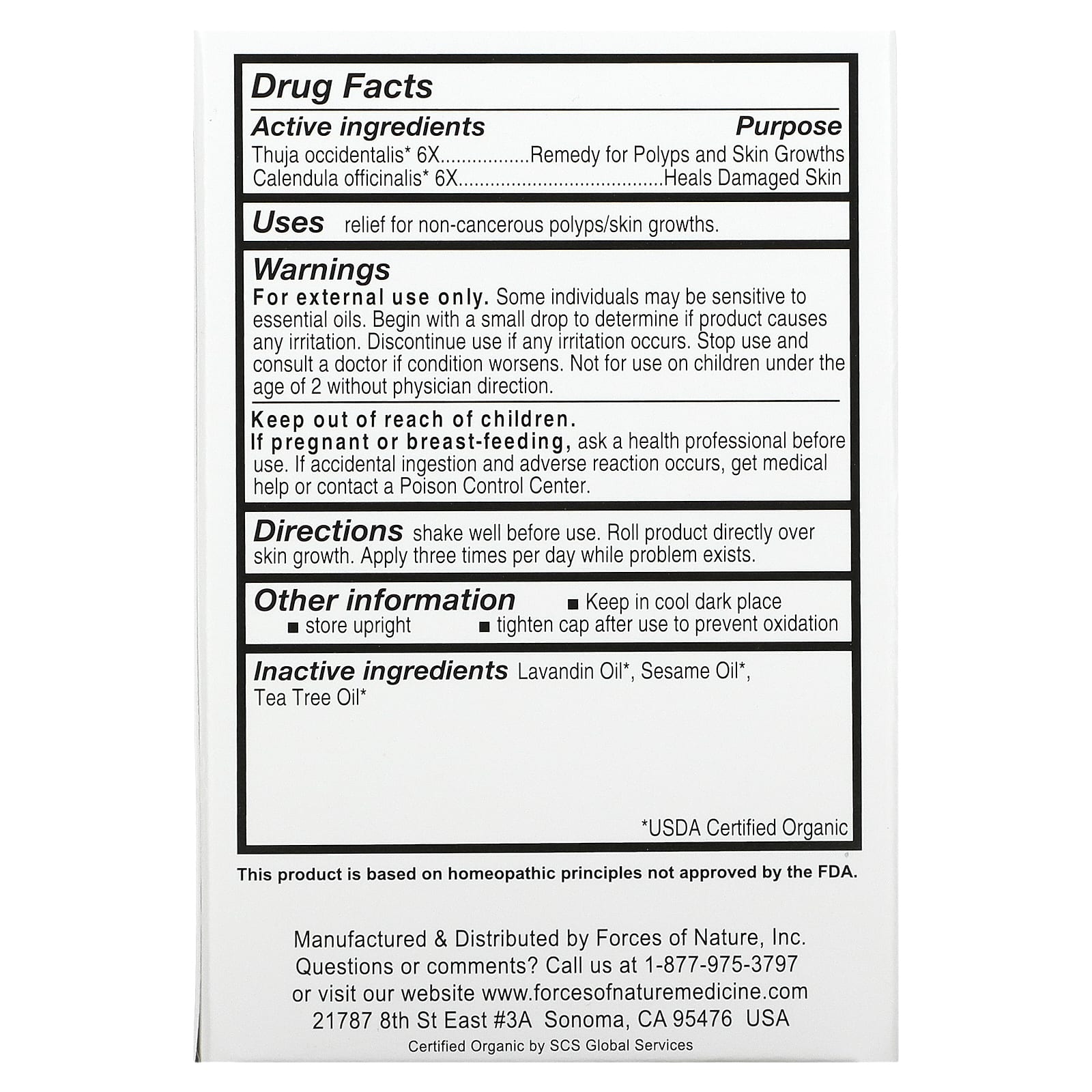 Forces of Nature, средство от бородавок, органическое растительное средство с роликовым аппликатором, повышенная сила действия, 4 мл (0,14 жидк. унции)