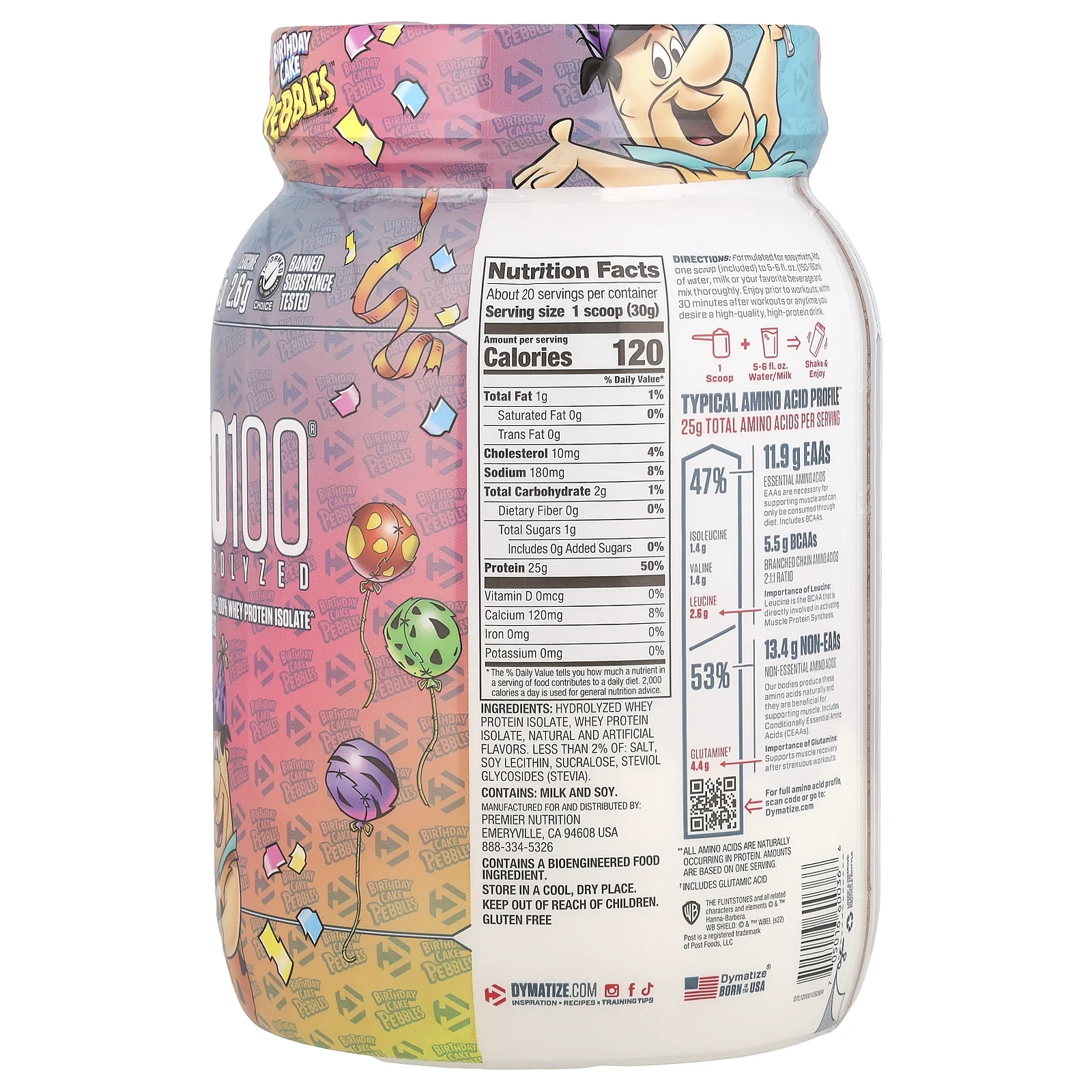 Dymatize, ISO100® Hydrolyzed, 100% изолят сывороточного протеина, праздничный торт Pebbles ™, 610 г (1,34 фунта)