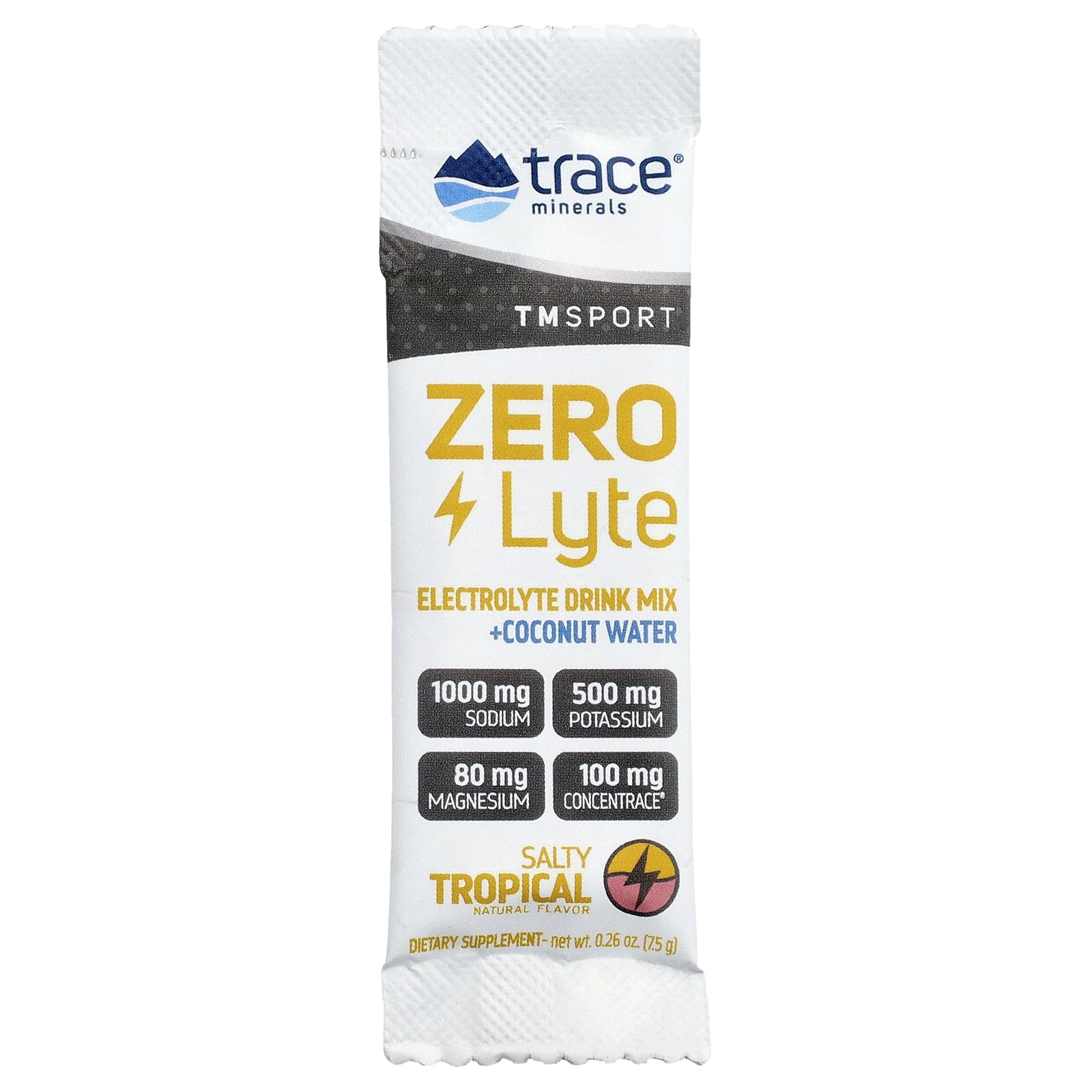 Trace, TM Sport, смесь для приготовления напитков с электролитами ZeroLyte и кокосовой водой, тропическая соль, 30 пакетиков по 7,5 г (0,26 унции)