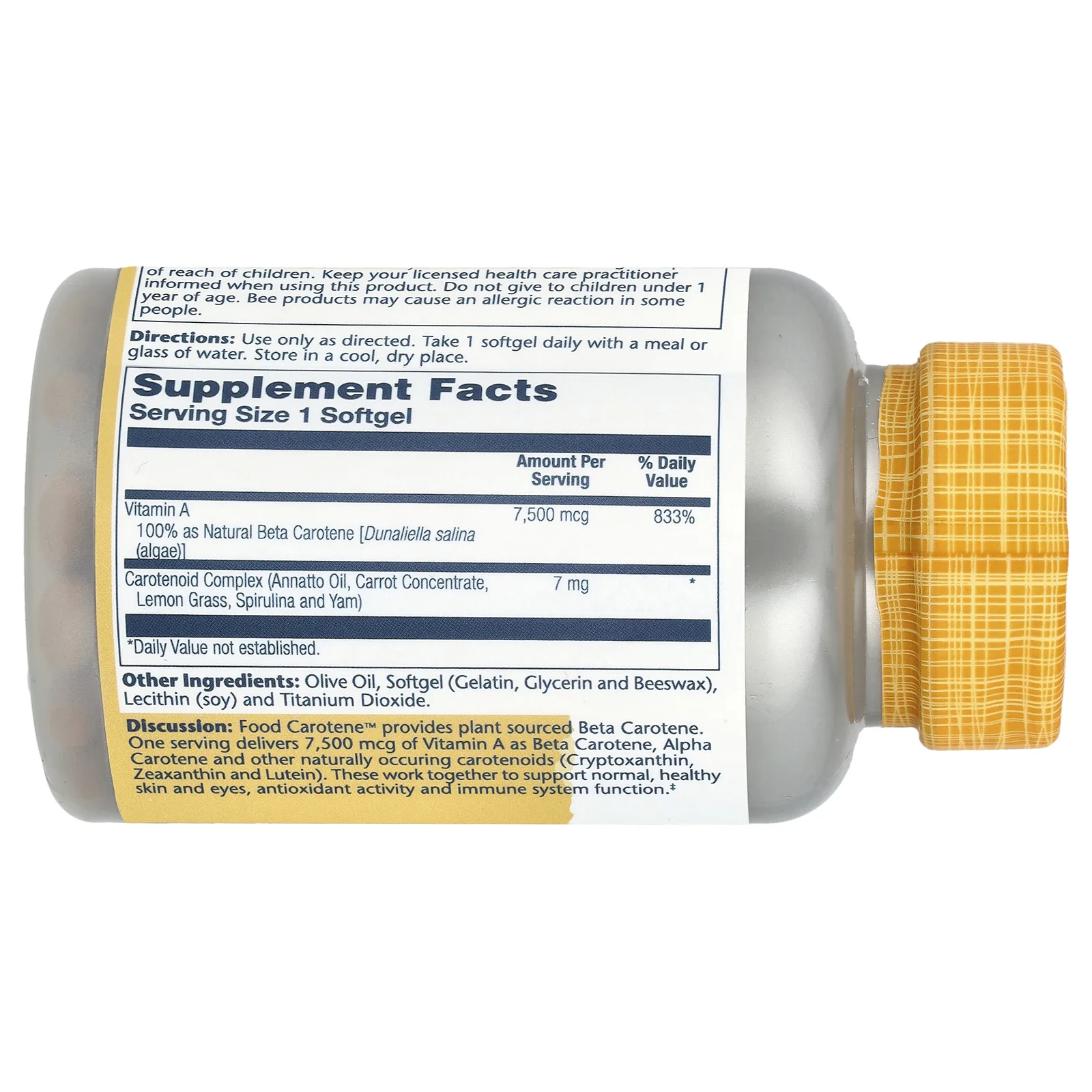 Solaray, Food Carotene, 7,500 mcg (25,000 IU), 200 Softgels