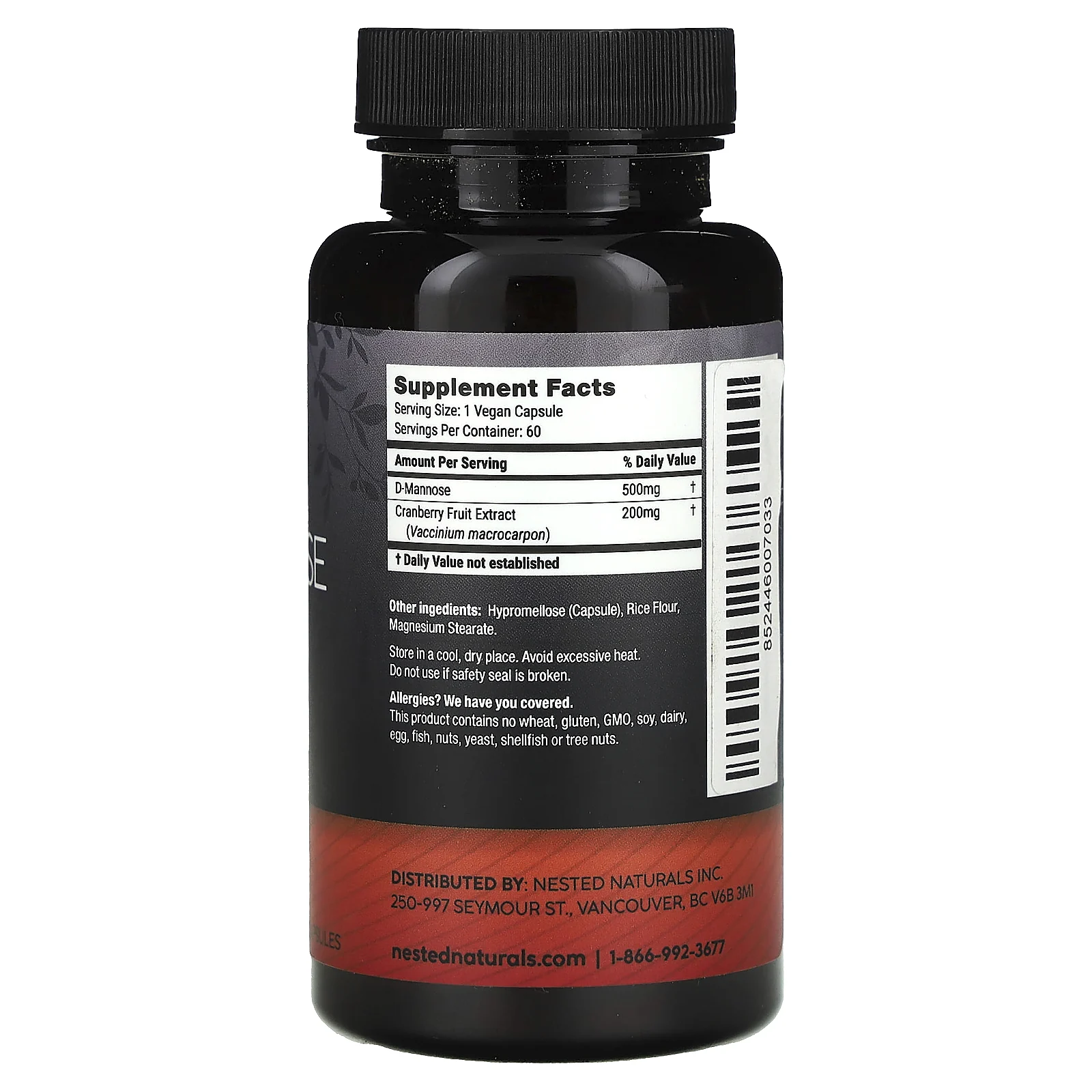 Nested Naturals, D-манноза с клюквой, 60 веганских капсул