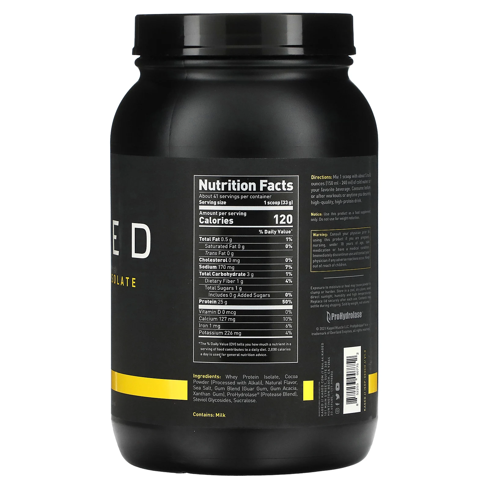 Kaged, изолят сывороточного протеина, вкус шоколада, 1,36 кг (3 фунта)