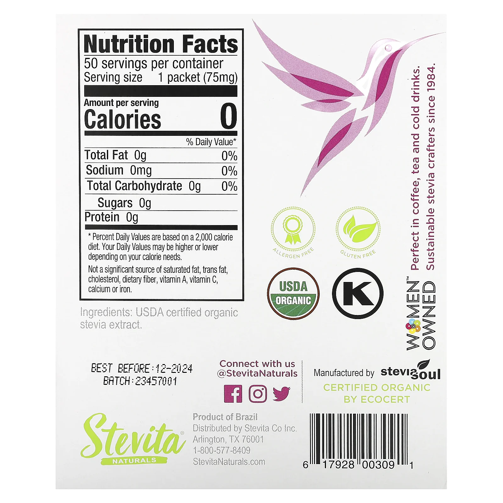 Stevita, Naturals, органическая стевия, экстрасладкая, 50 пакетиков, 3,75 г (0,13 унции)