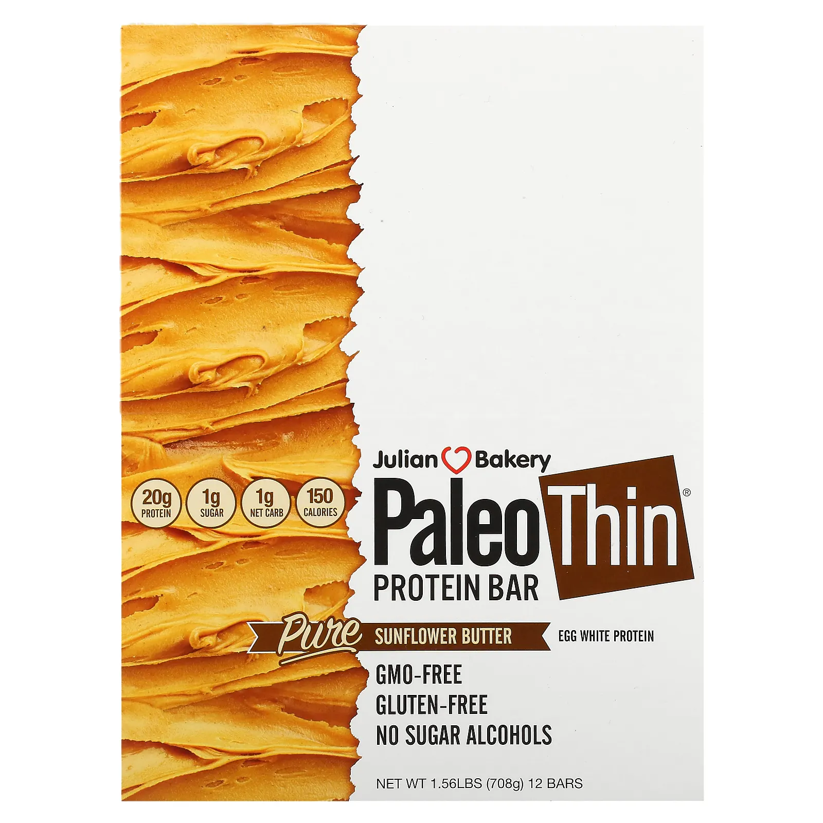 Julian Bakery, Paleo Thin Protein Bar, чистое подсолнечное масло, 12 батончиков, 59 г (2,08 унции)