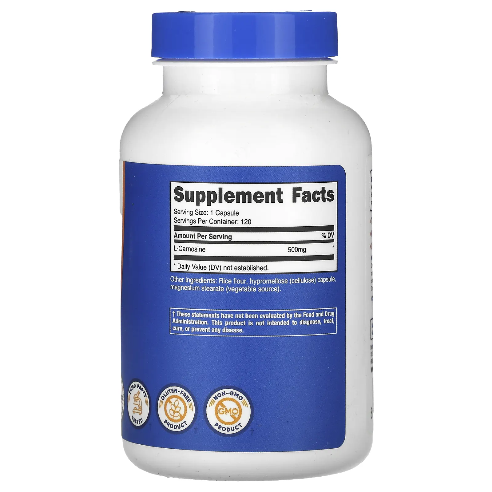 Nutricost, L-карнозин, 500 мг, 120 капсул