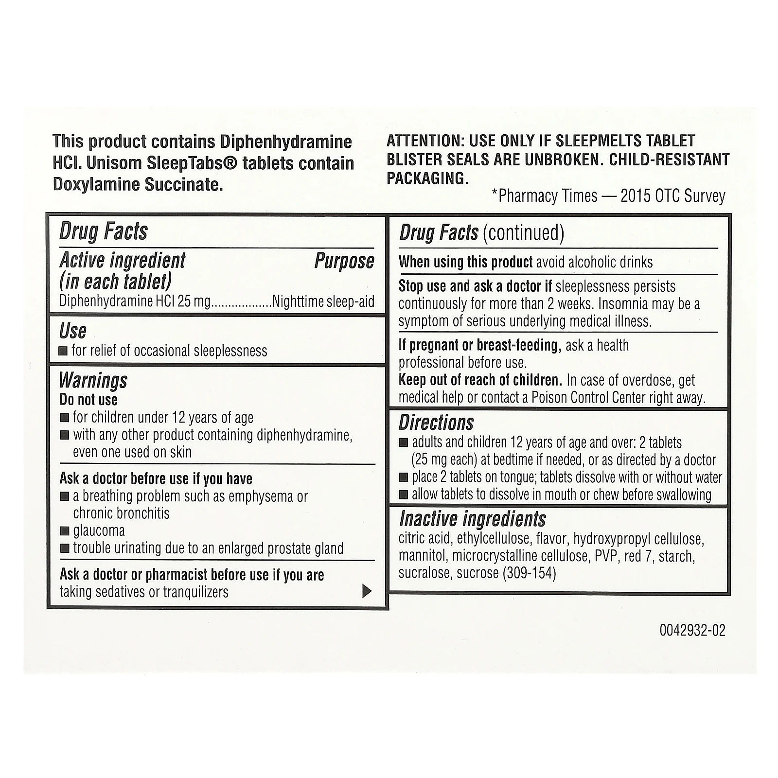 Unisom, SleepMelts, средство для ночного сна, вишня, 24 таблетки