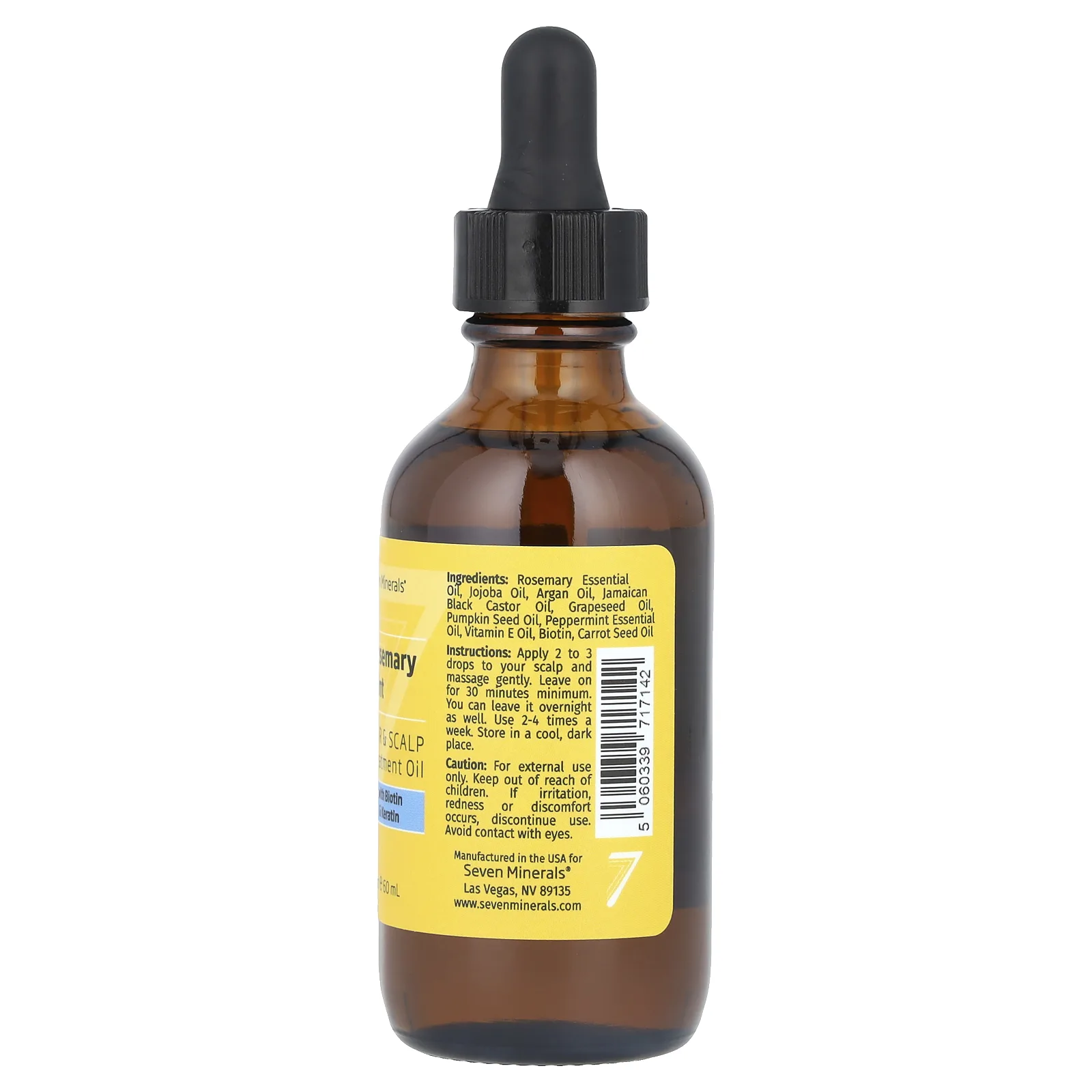 Seven Minerals, Розмарин и мята, масло для ухода за волосами и кожей головы, с биотином и кератином, 60 мл (2 жидк. Унции)