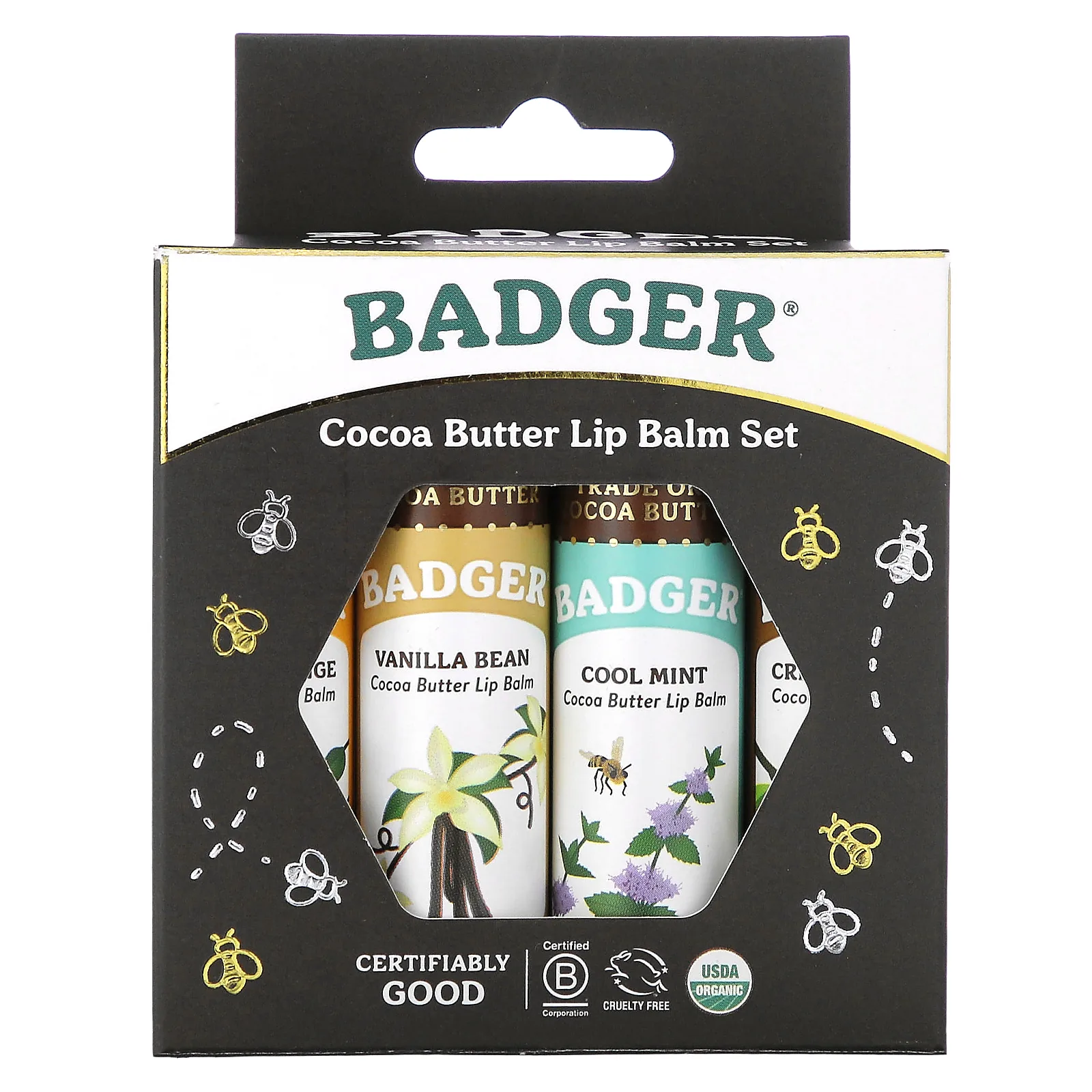 Badger Company, Organic, набор бальзамов для губ с маслом какао, 4 упаковки по 7 г (0,25 унции)