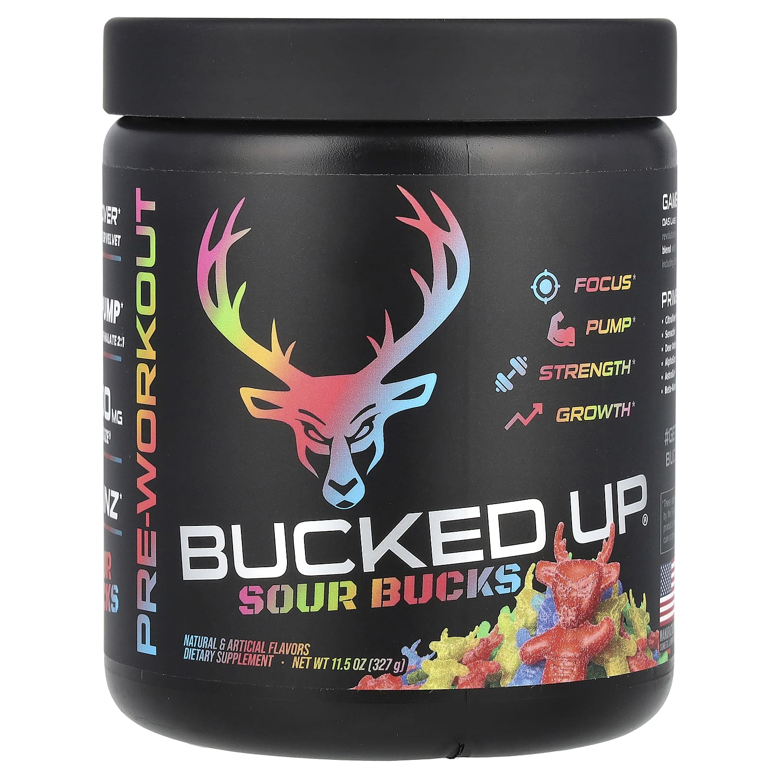 Bucked Up, предтренировочный комплекс, Sour Bucks, кислые жевательные конфеты, 327 г (11,5 унции)