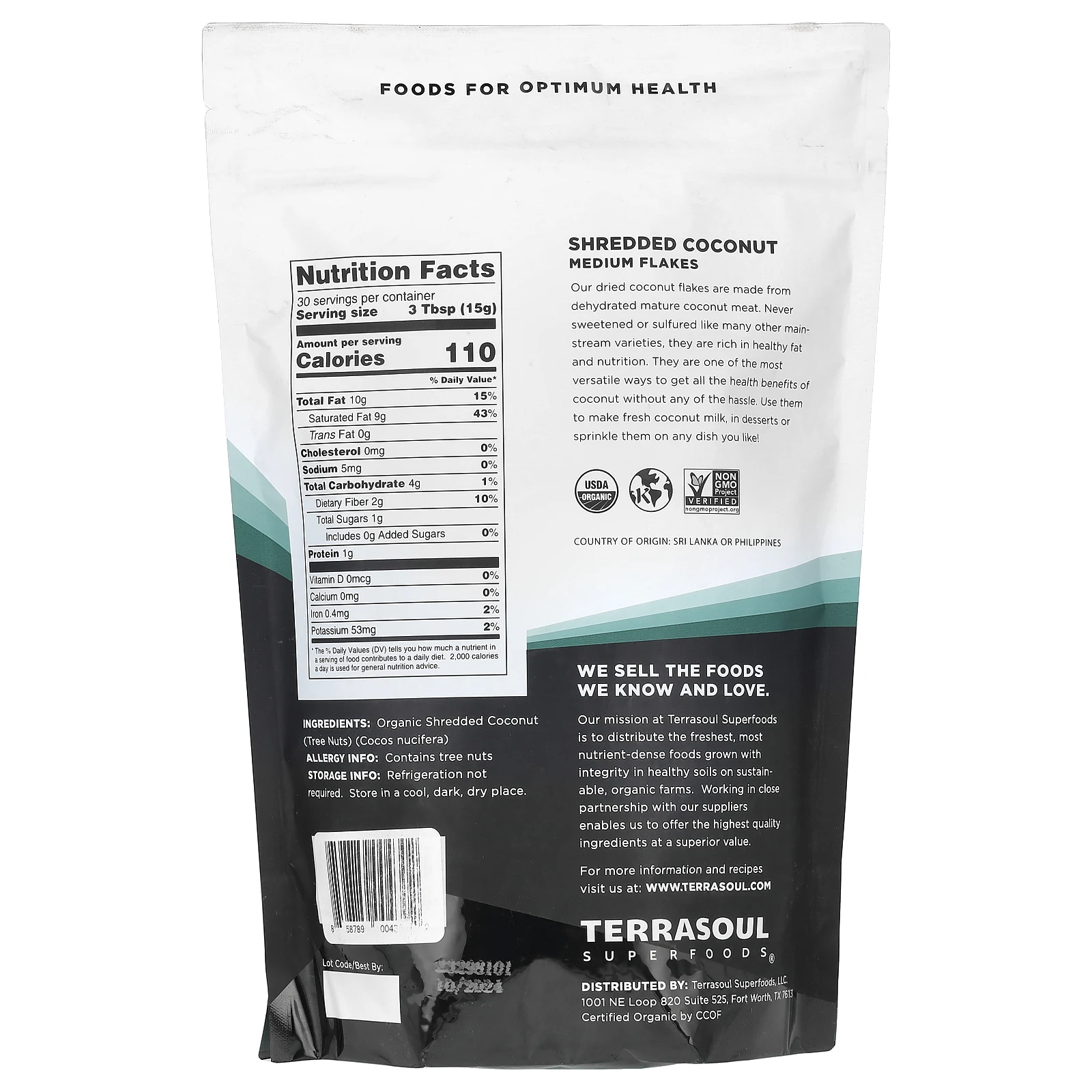 Terrasoul Superfoods, измельченные кокосовые хлопья, средние хлопья, 454 г (16 унций)