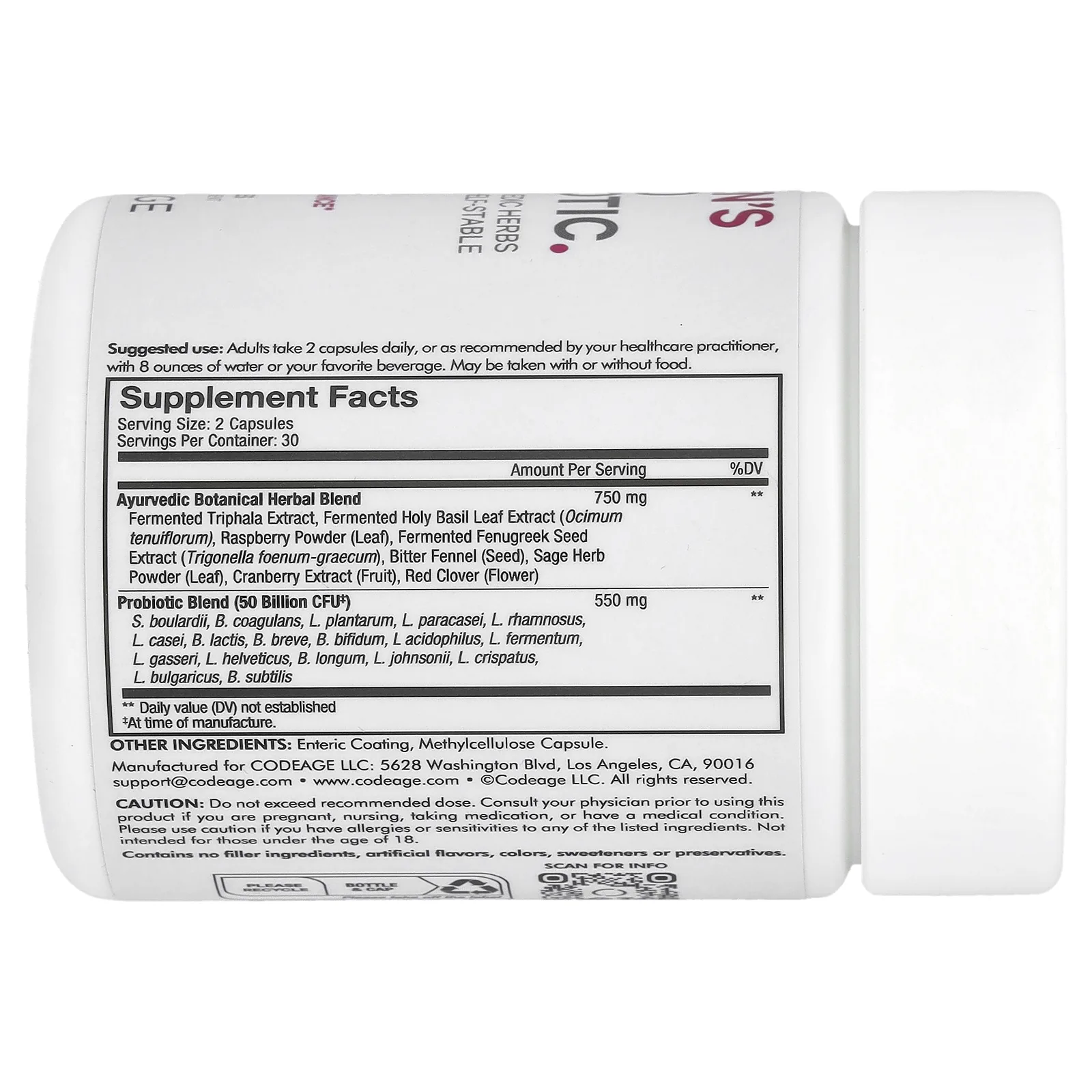 Codeage, пробиотик SBO для женщин, 50 млрд КОЕ, 60 капсул