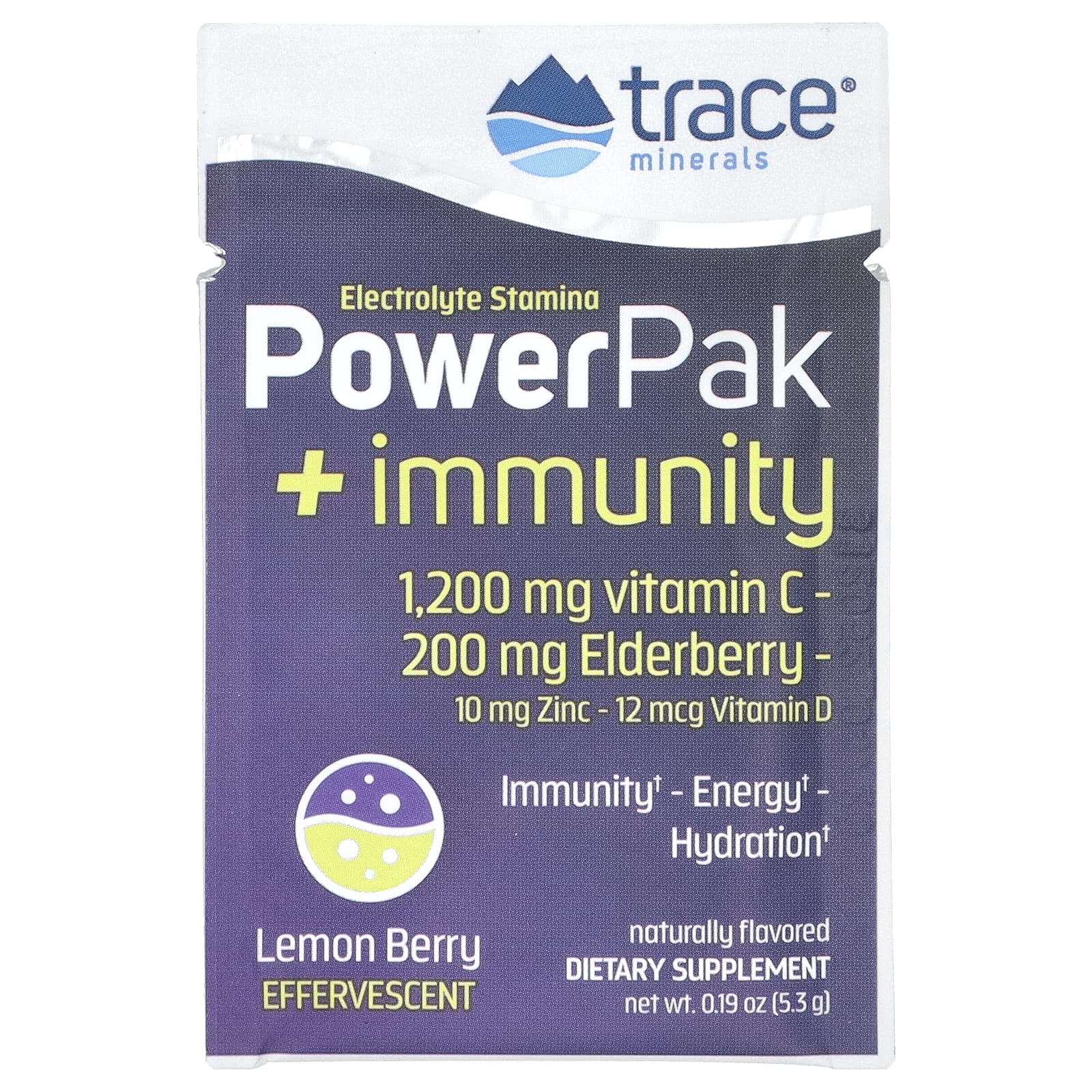 Trace Minerals ®, PowerPak + Immunity, лимон и ягоды, 30 пакетиков по 5,3 г (0,19 унции)