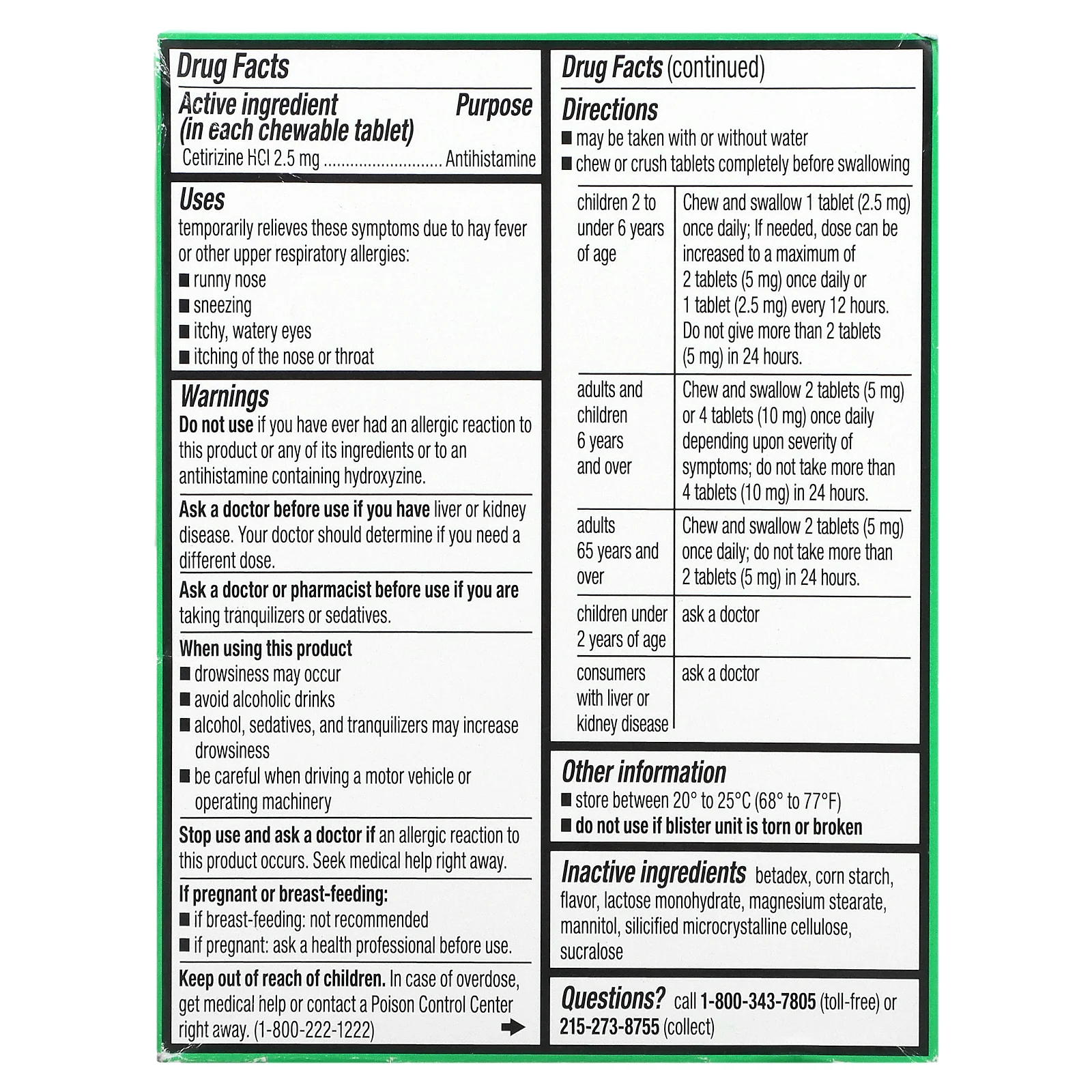 Zyrtec, Children's Allergy, жевательные таблетки для детей от 2 лет, со вкусом винограда, 2,5 мг, 24 жевательные таблетки