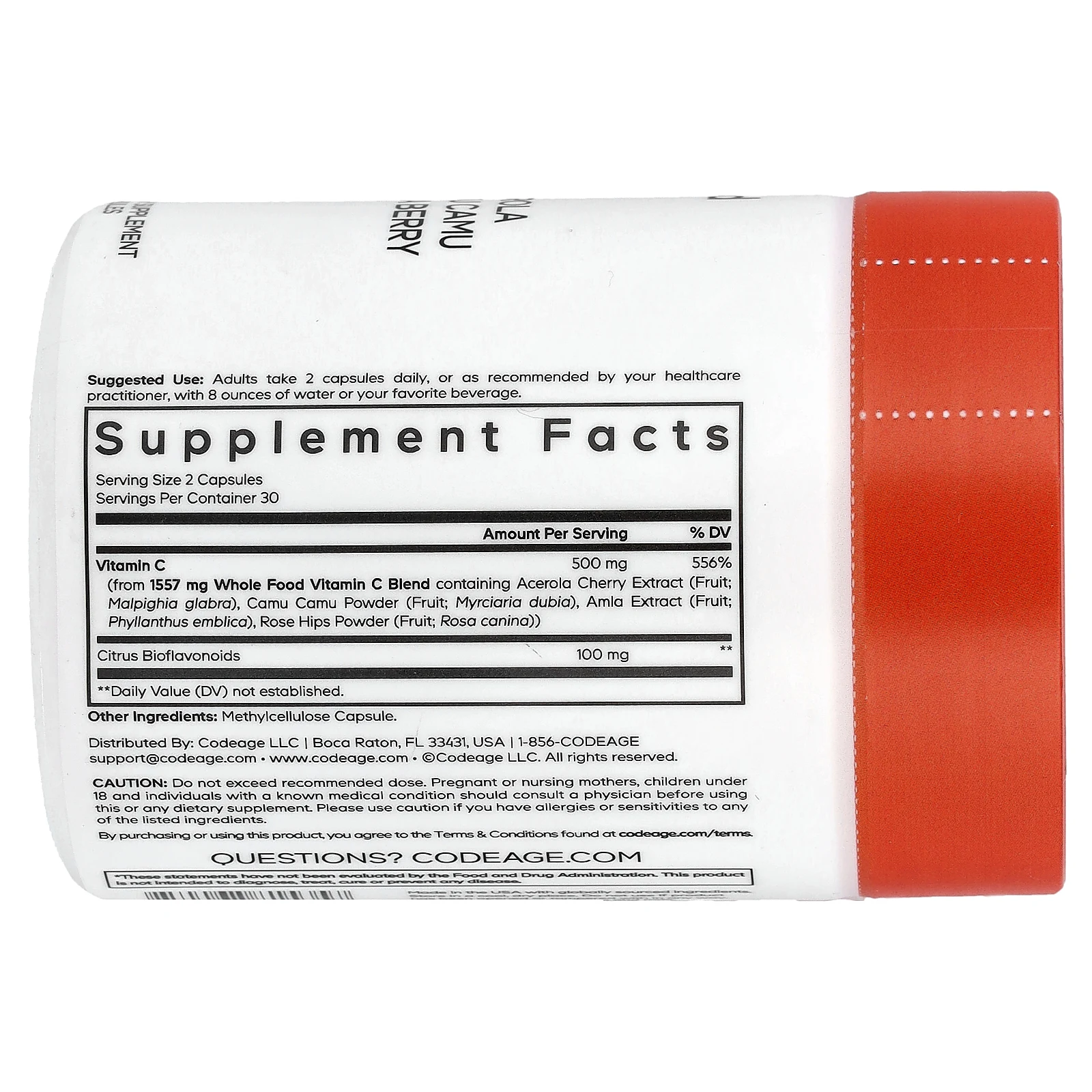 Codeage, Витамин C из цельных продуктов, 60 капсул