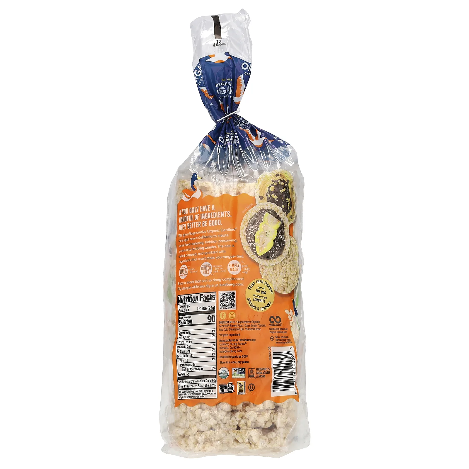 Lundberg, Органические цельнозерновые рисовые пирожные, тосты с корицей, со сладким и пряным вкусом, 269 г (9,5 унции)