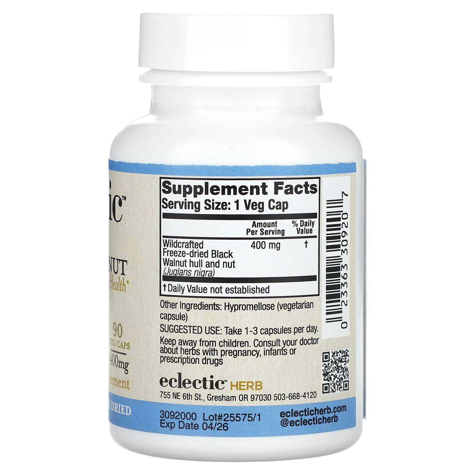 Eclectic Herb, сублимированный черный орех, 400 мг, 90 растительных капсул