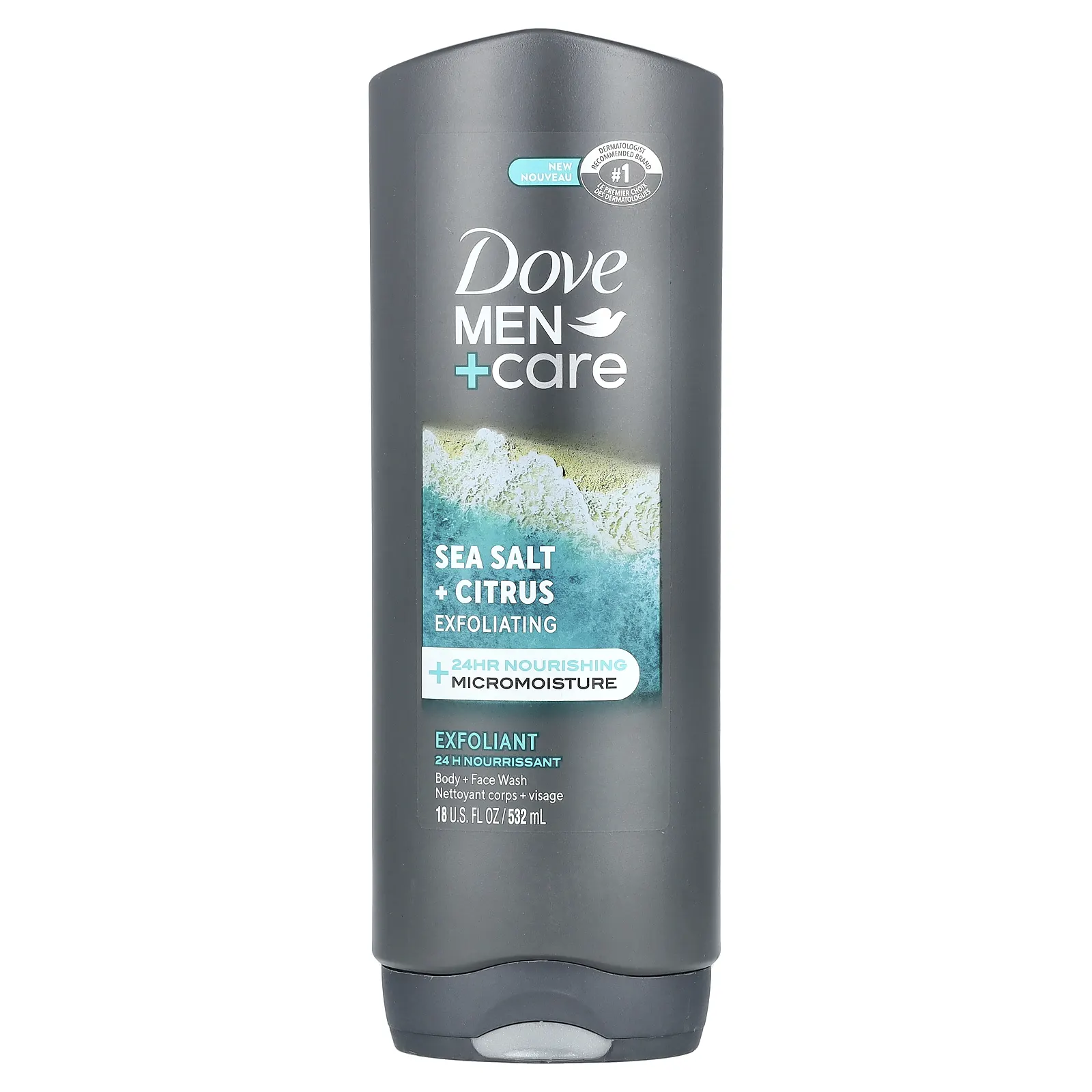 Dove, Men + Care, гель для душа и тела, морская соль и цитрус, 532 мл (18 жидк. Унций)