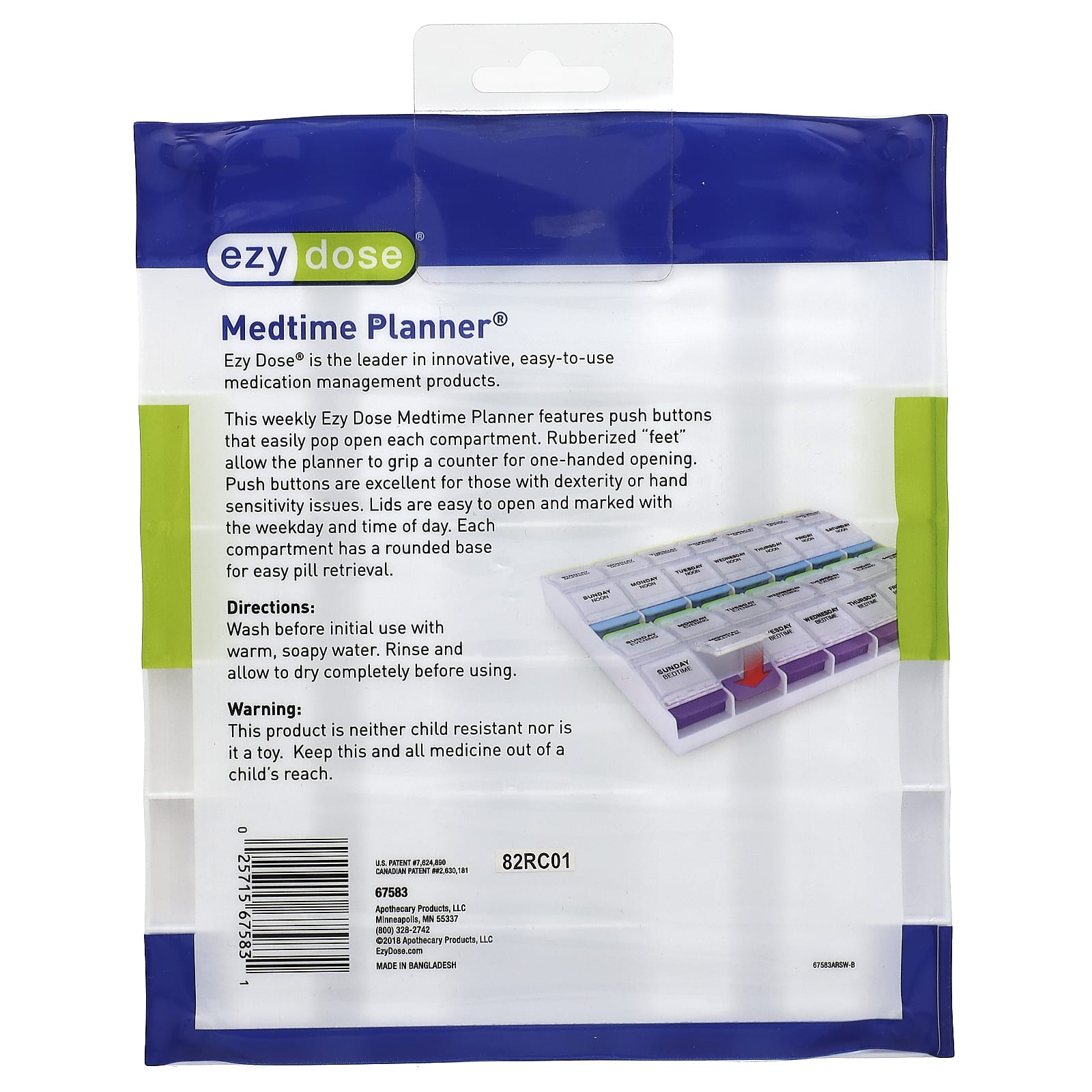 Ezy Dose, ежедневный ежедневник, 4 раза в день, с кнопкой, 2 шт., размер XL, 1 шт.