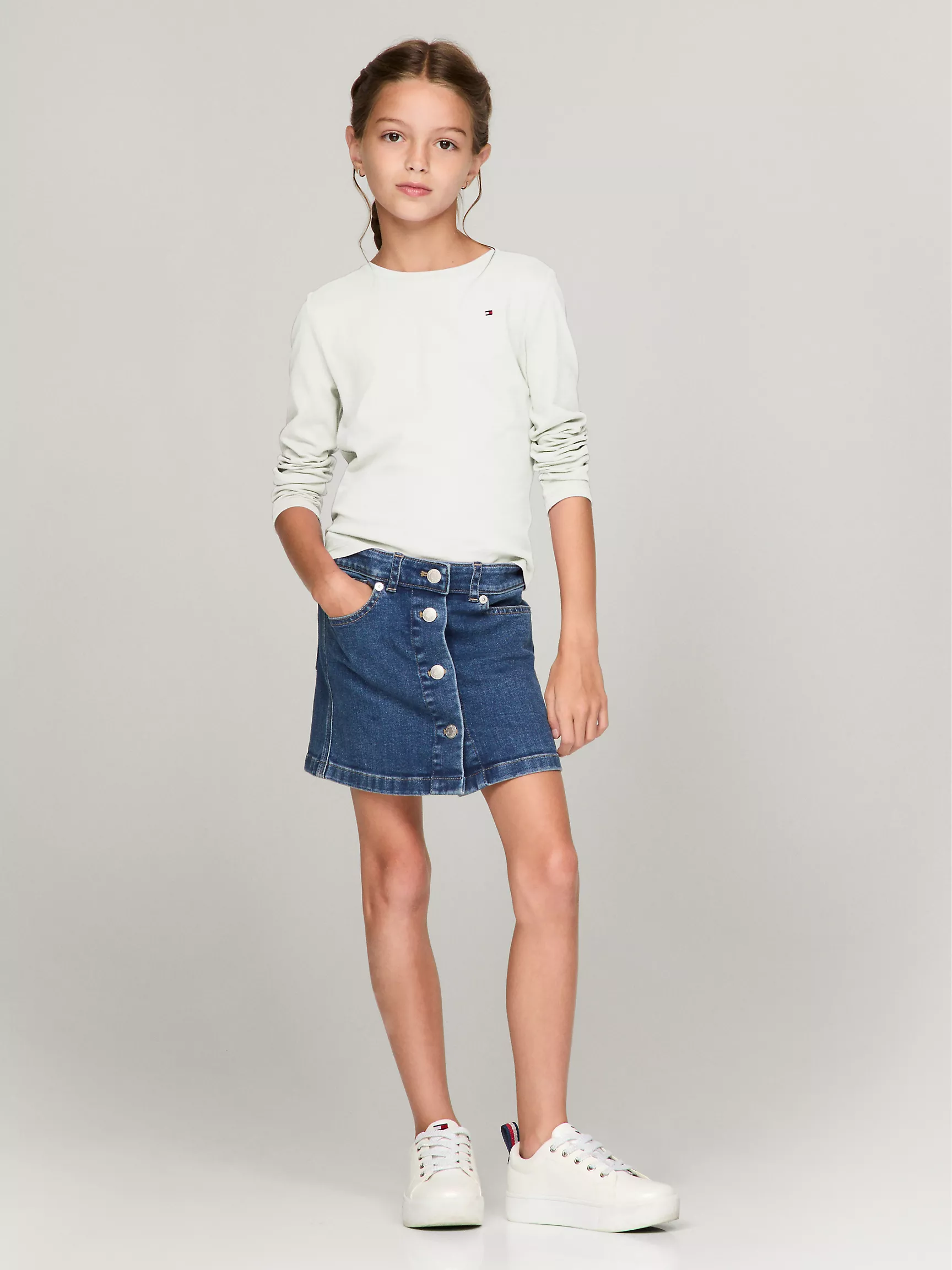 Футболка для девочек Tommy Hilfiger, Детская однотонная футболка с длинным рукавом