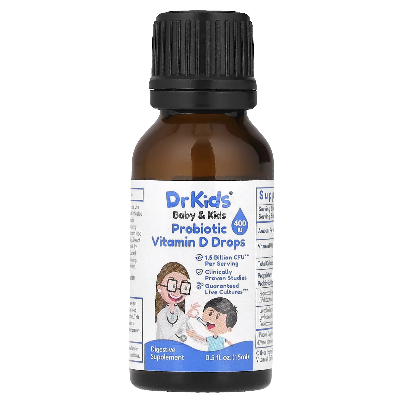 DrKids, для детей, пробиотик с витамином D в каплях, 15 мл (0,5 жидк. унции)