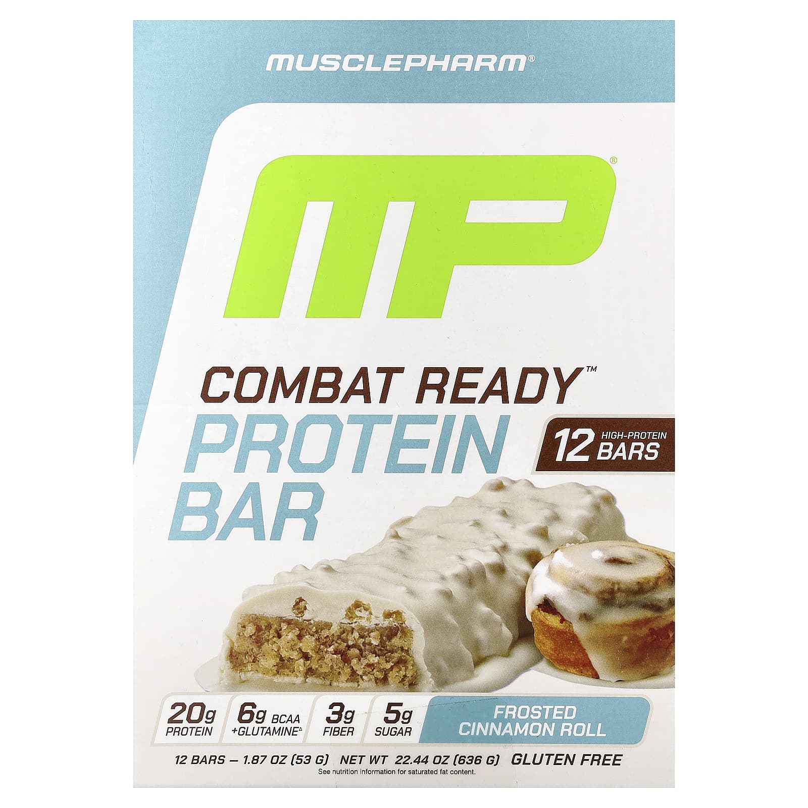 MusclePharm, Протеиновый батончик Combat Ready ™, булочка с корицей, 12 батончиков, 53 г (1,87 унции)