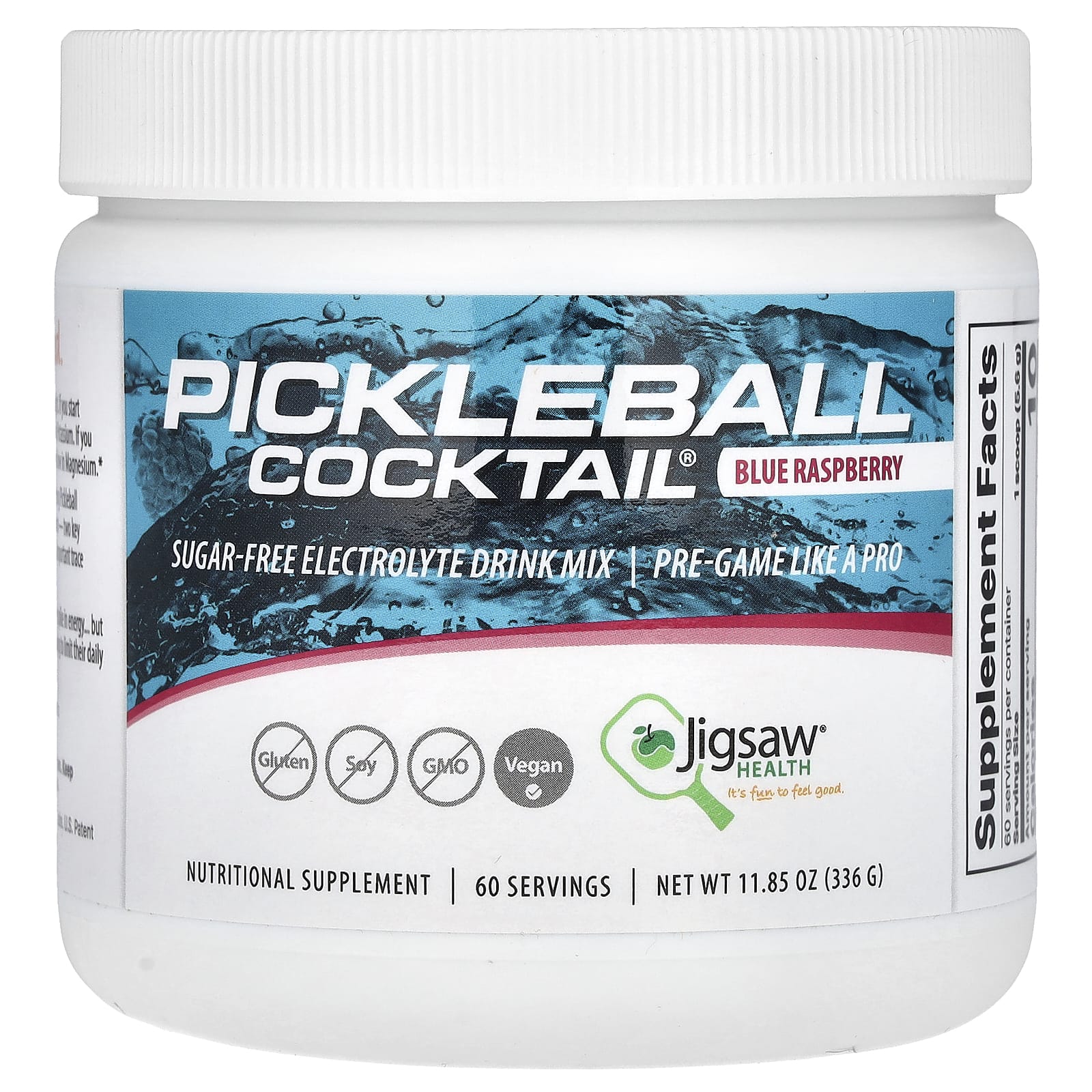 Jigsaw Health, Pickleball Cocktail®, смесь для приготовления напитков с электролитами без сахара, голубая малина, 336 г (11,85 унции)