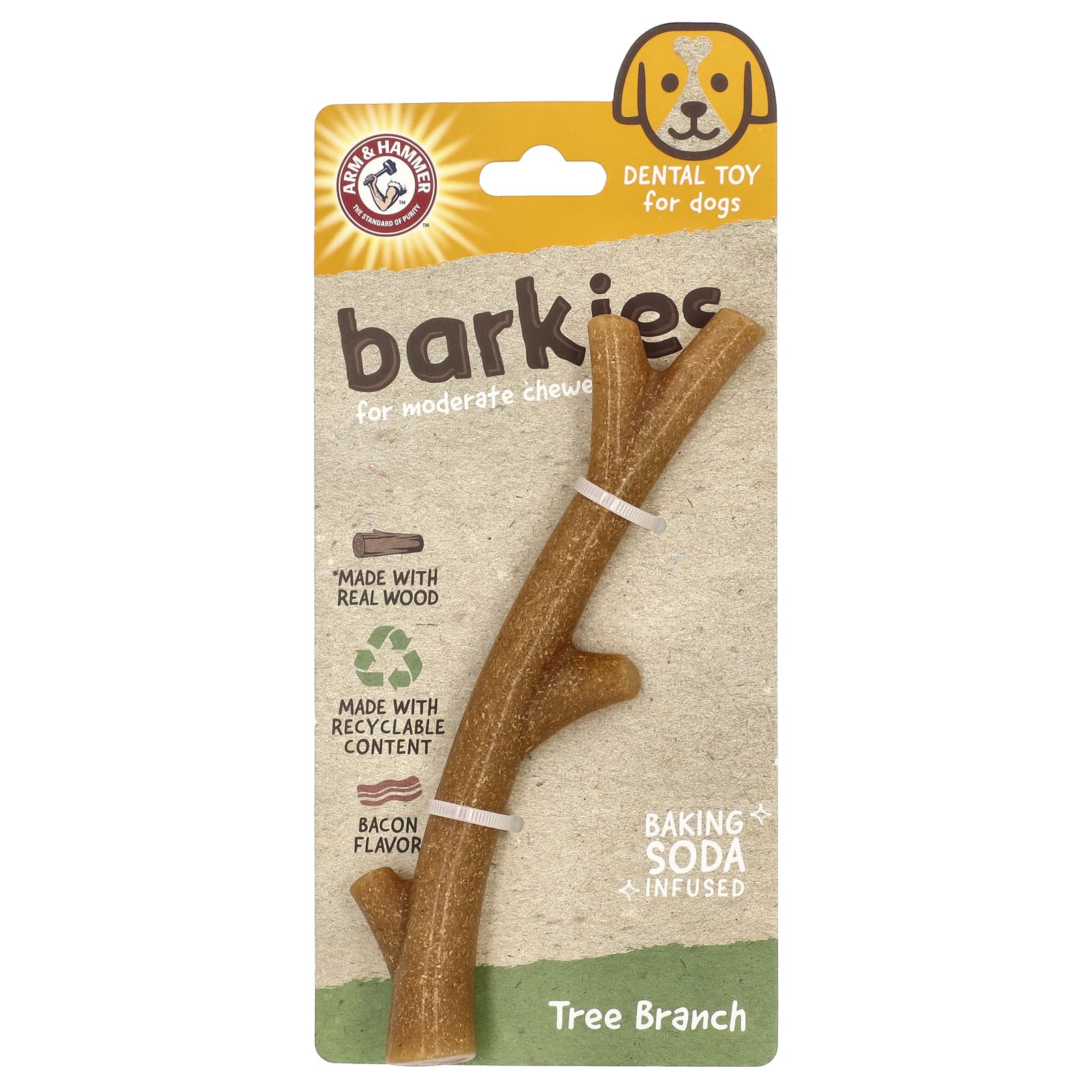 Arm & Hammer, Barkies for Moderate Chewers, стоматологическая игрушка для собак, ветка дерева, бекон, 1 игрушка