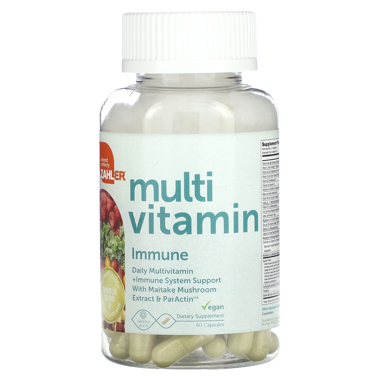 Zahler, Multivitamin Immune, ежедневная мультивитаминная добавка для укрепления иммунитета с грибом-бараном и ParActin, 60 капсул