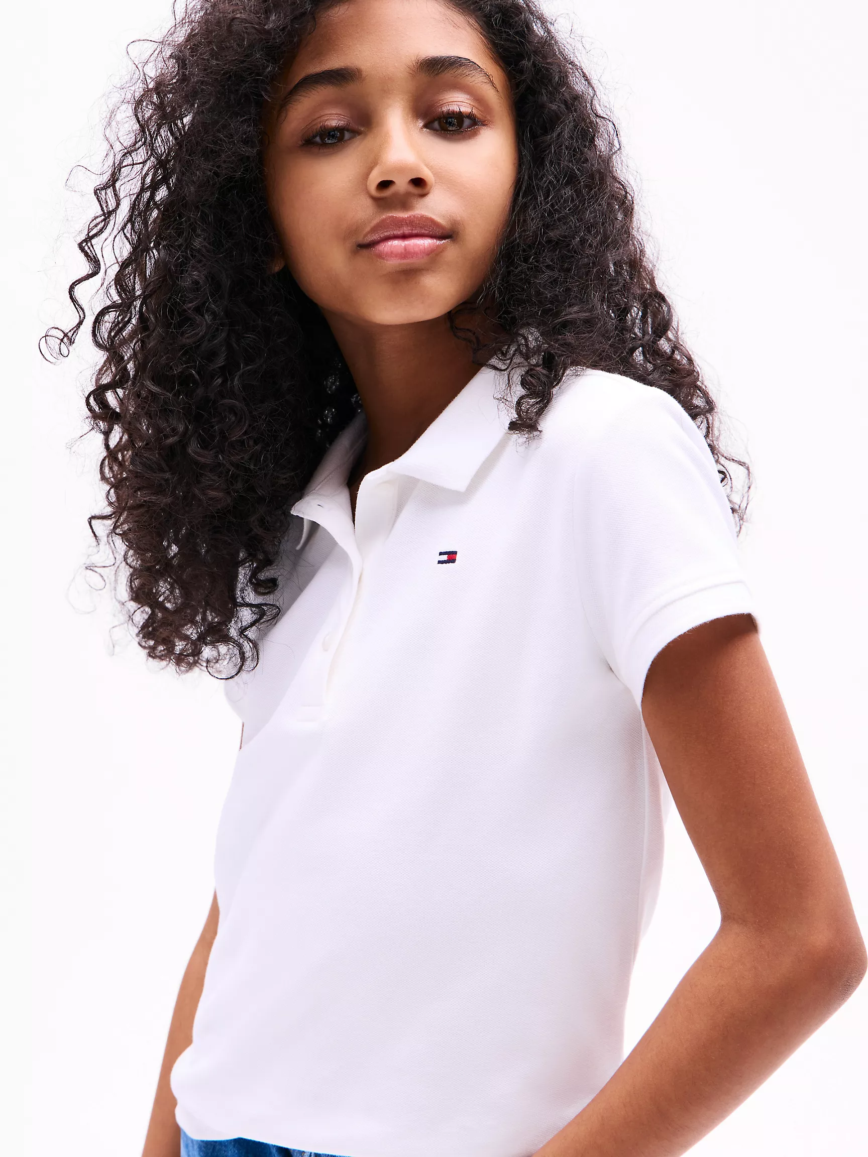 Рубашка-поло для девочек Tommy Hilfiger, Детское эластичное однотонное поло