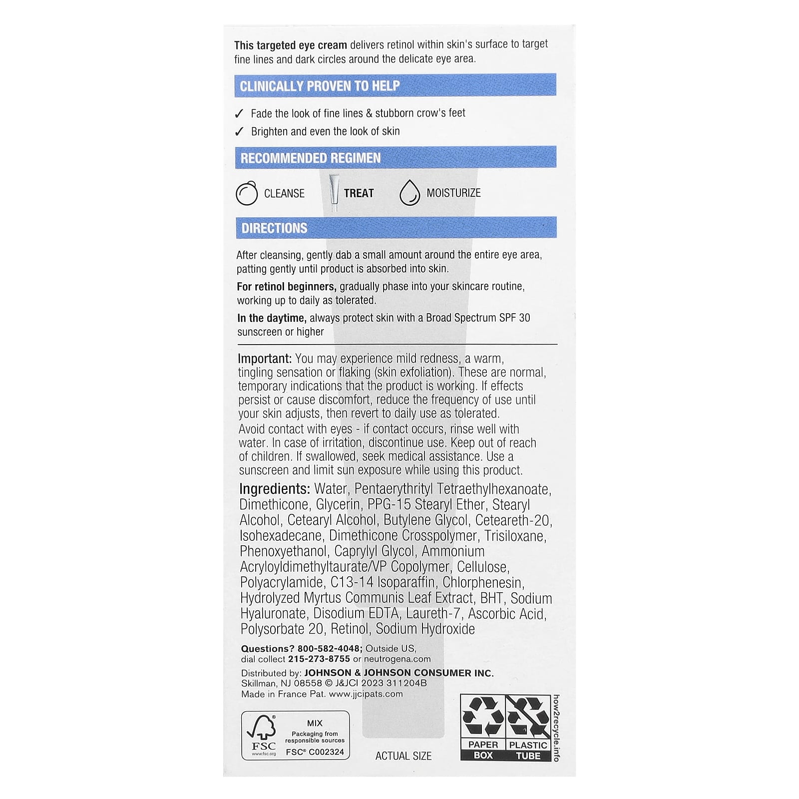 Neutrogena, Rapid Wrinkle Repair, восстанавливающий крем против морщин ускоренного действия, 14 мл (0,5 жидк. унции)