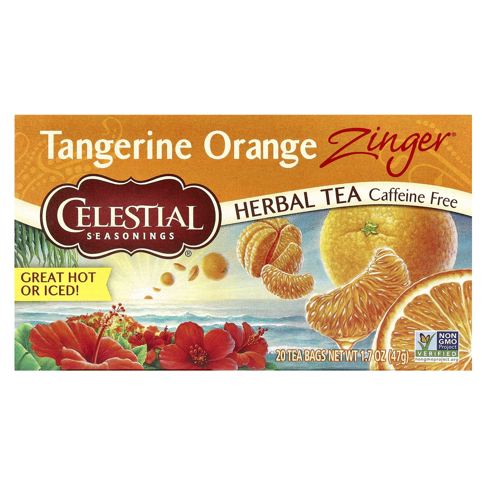 Celestial Seasonings, Травяной чай без кофеина Zinger, Мандариново-апельсиновый заряд, 20 чайных пакетиков, 1,7 унции (47 г)