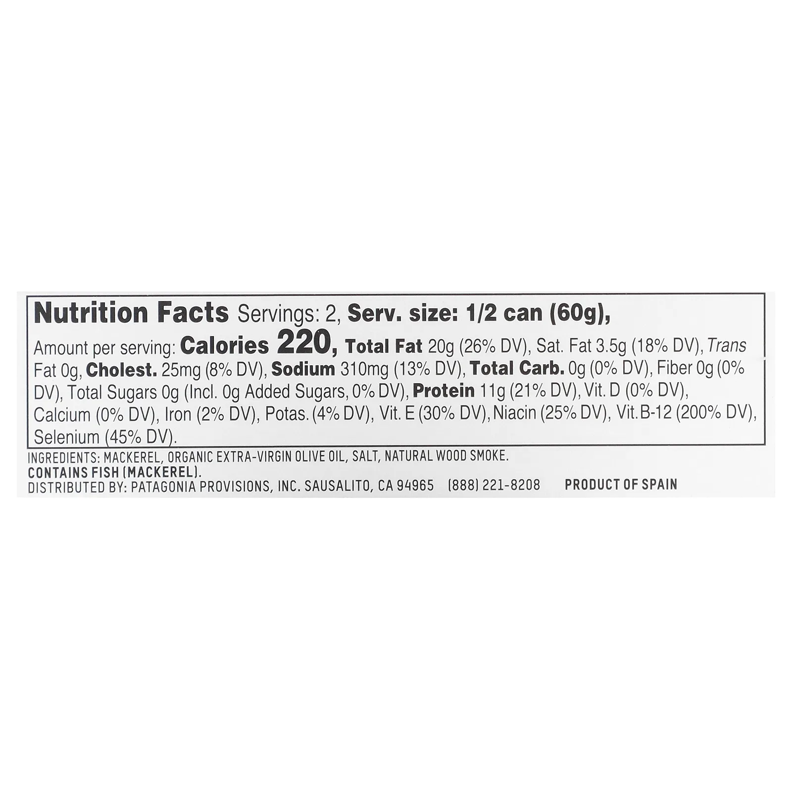 Patagonia Provisions, Копченая скумбрия в органическом оливковом масле первого отжима, 120 г (4,2 унции)