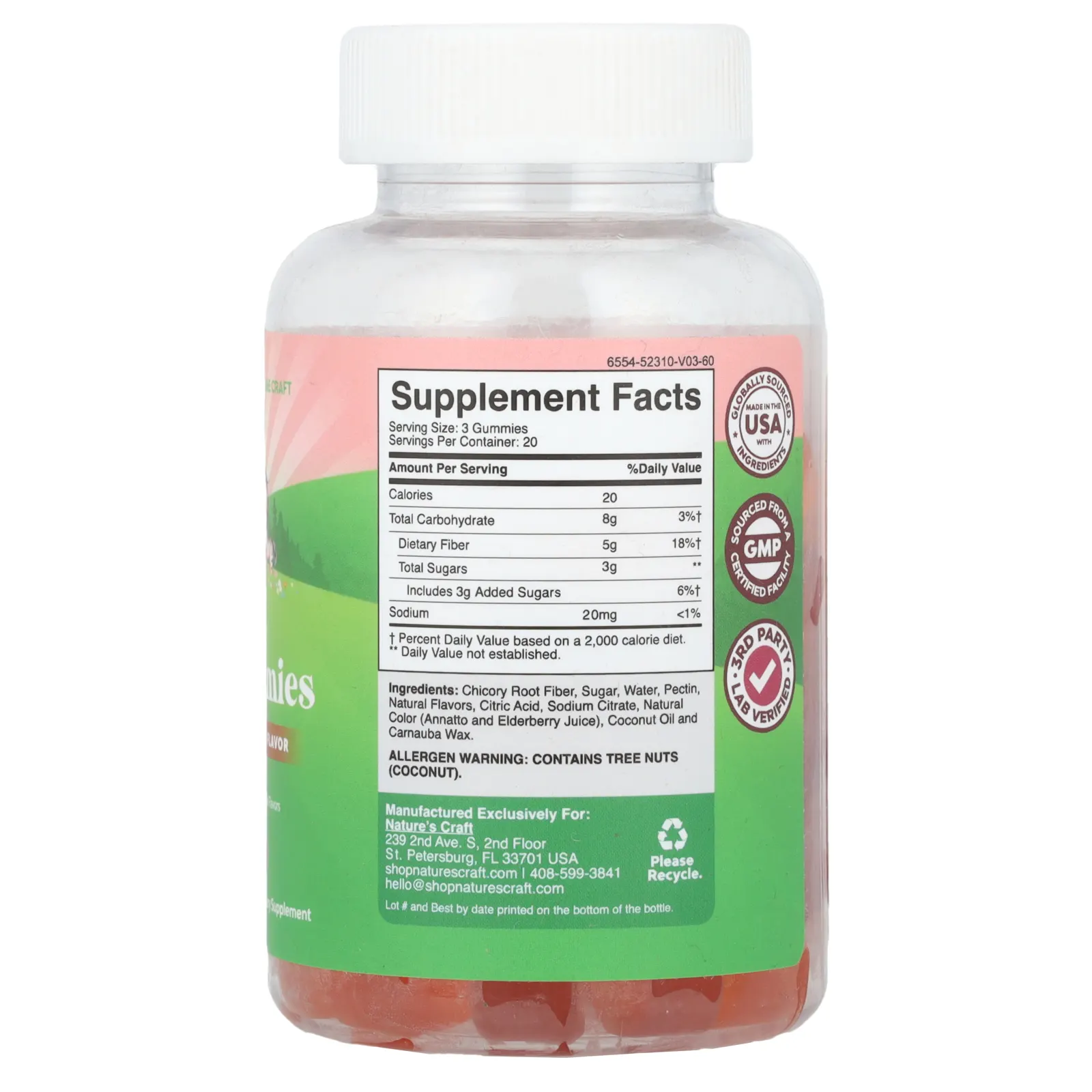 Nature's Craft, Для детей, жевательные мармеладки с клетчаткой, апельсин и ягодное ассорти, 60 жевательных таблеток