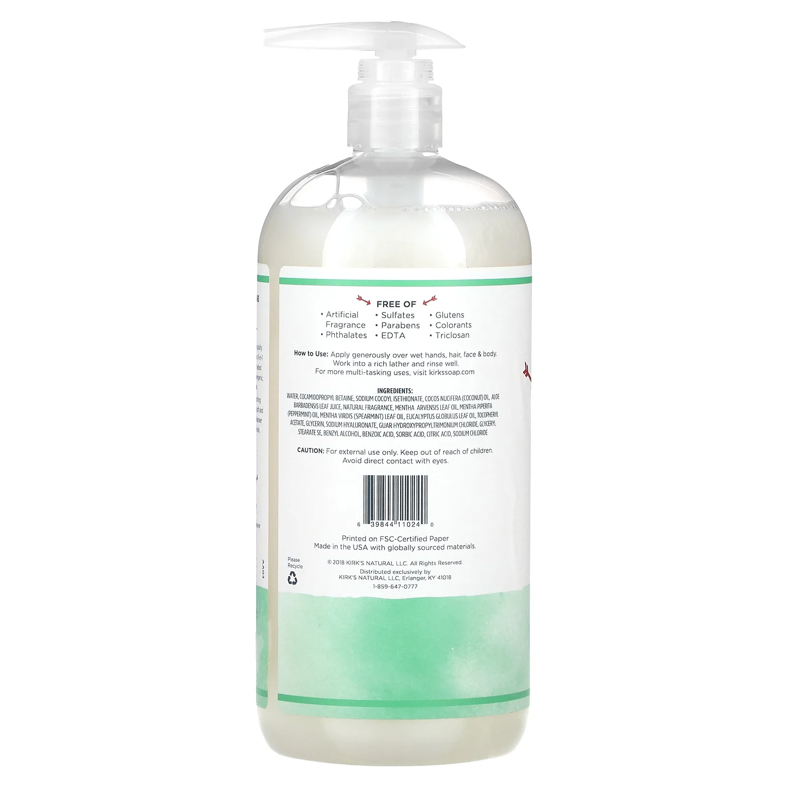 Kirk's, Питательное очищающее средство 3 в 1, с мятой и эвкальтом, 946 мл (32 жидк. Унции)