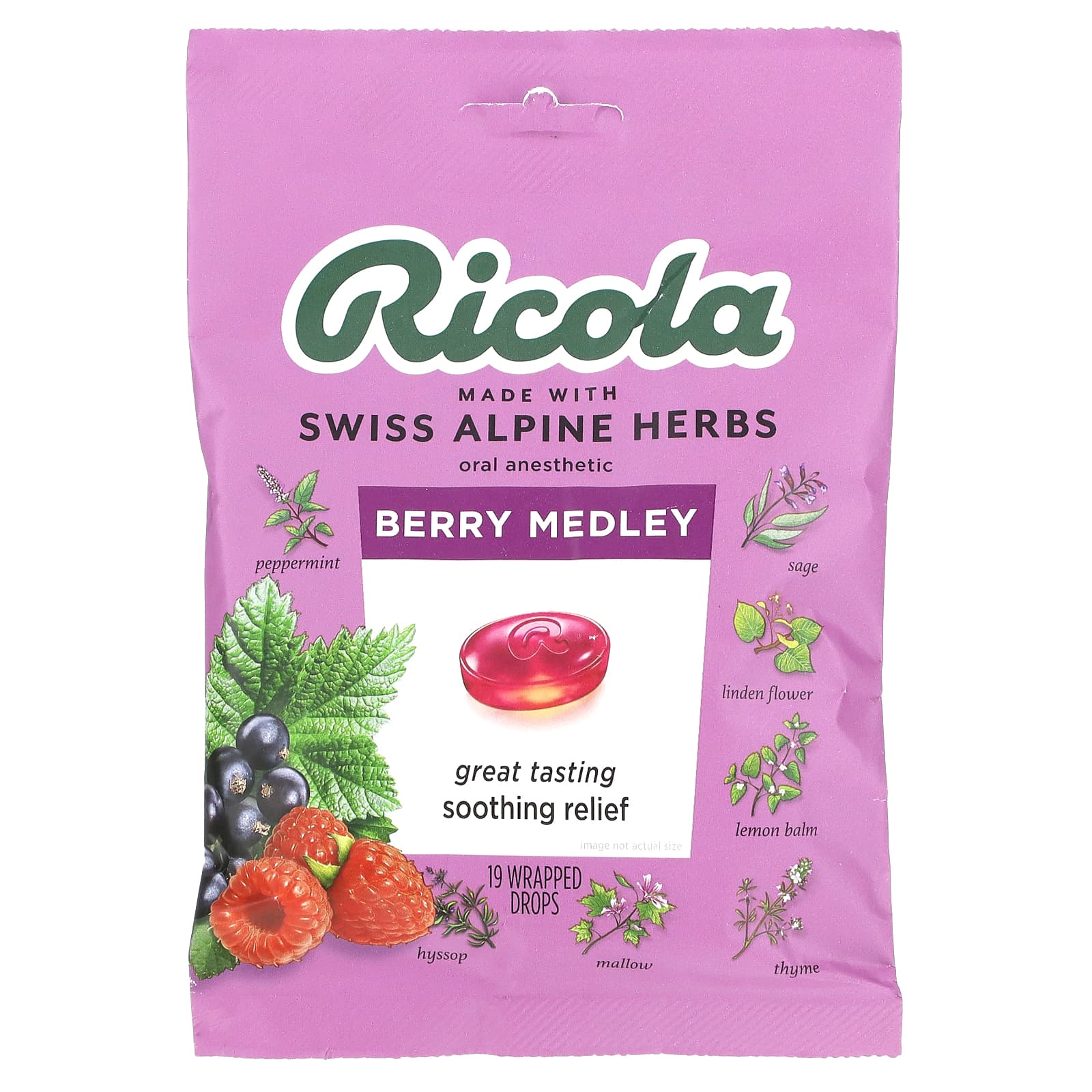 Ricola, оральный анестетик, ягодная смесь, 19 капель в упаковке