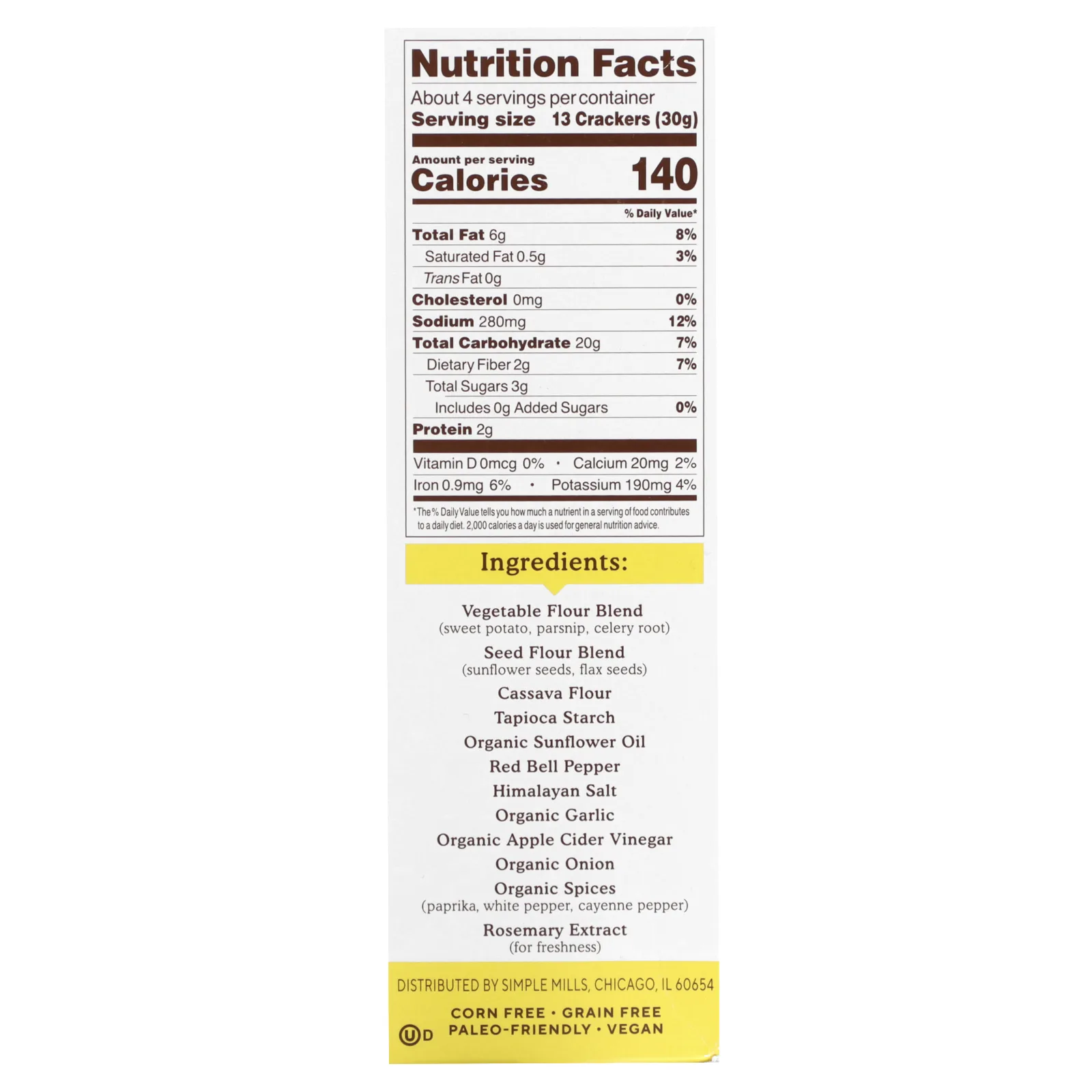 Simple Mills, Крекеры из растительной муки, обжаренный красный перец, 120 г (4,25 унции)