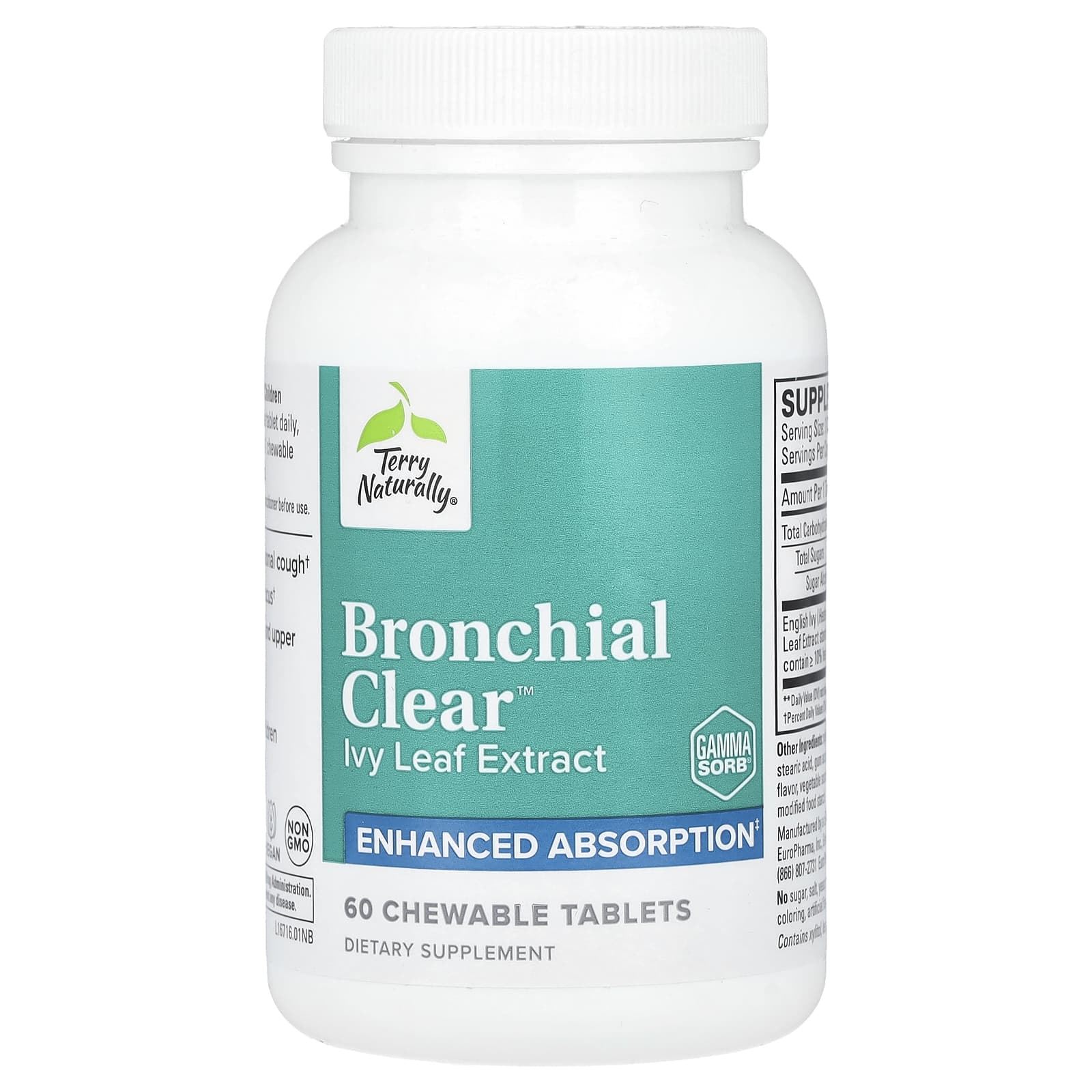 Terry Naturally, Bronchial Clear™, Ivy Leaf Extract, 60 Chewable Tablets