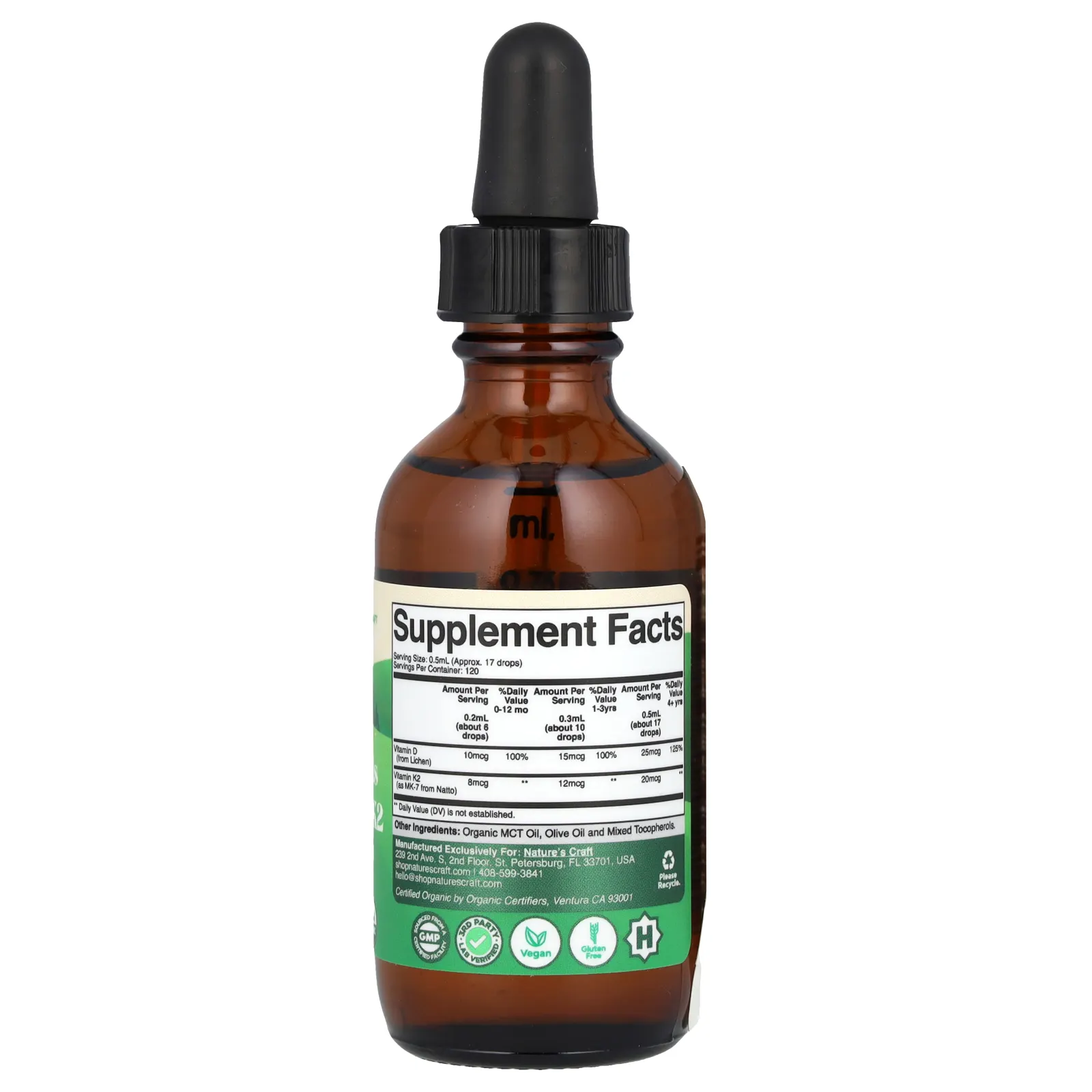 Nature's Craft, Organic Kids Vitamin D3 + K2`` 60 мл