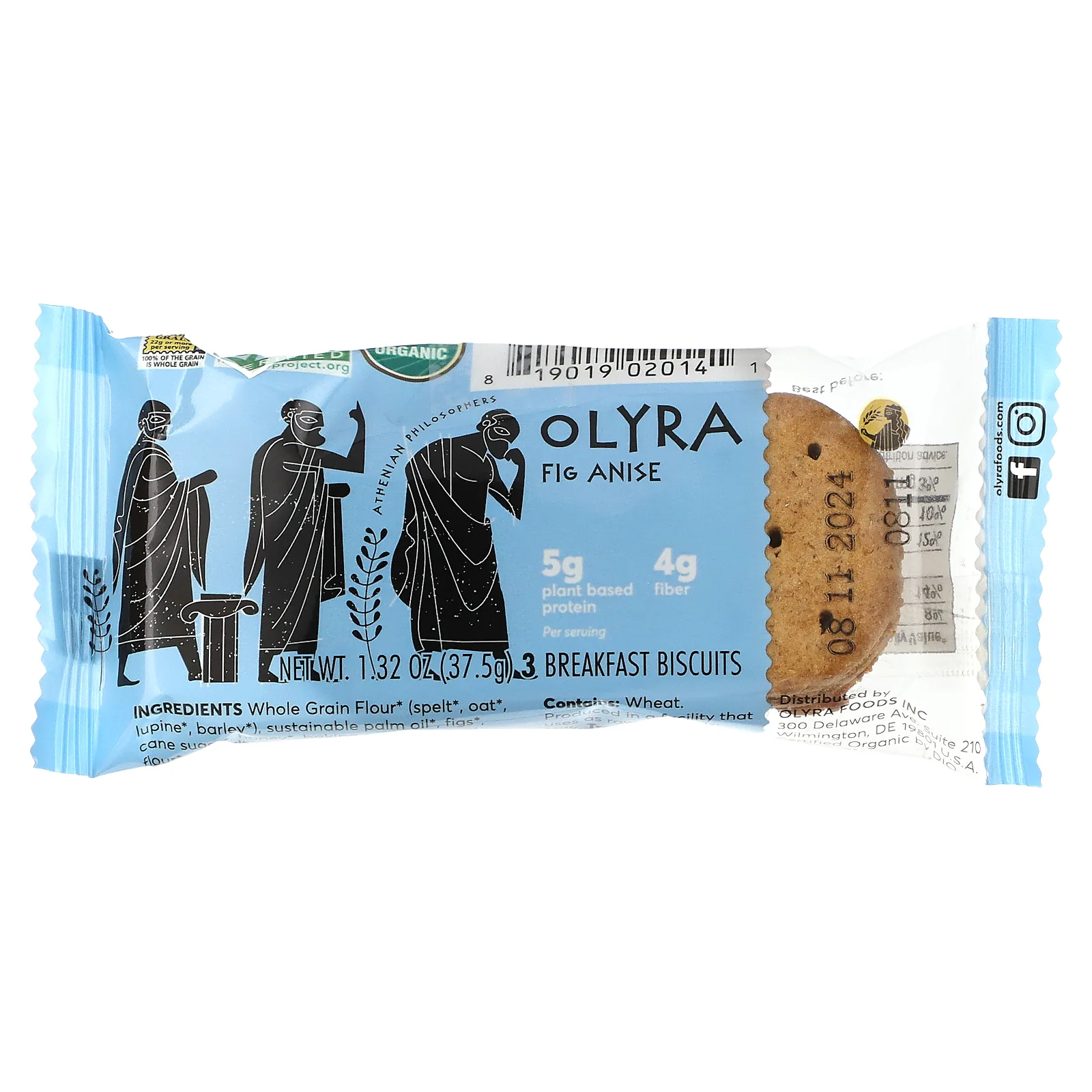 Olyra, органическое печенье для завтрака, инжирный анис, 4 упаковки по 37,5 г (1,32 унции)