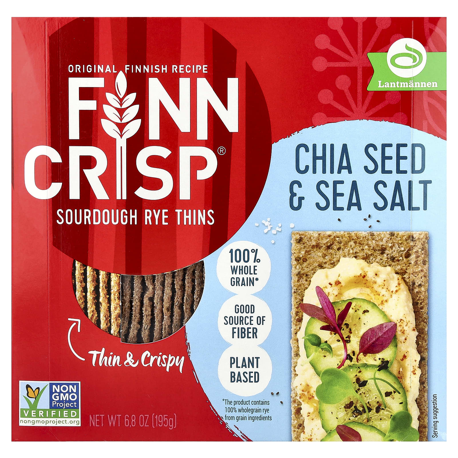 Finn Crisp, ржаная смесь, закваска, семена чиа и морская соль, 195 г (6,8 унции)