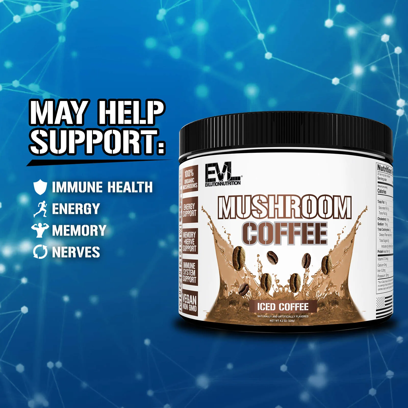 EVLution Nutrition, Mushroom Coffee, холодный кофе, 120 г (4,2 унции)