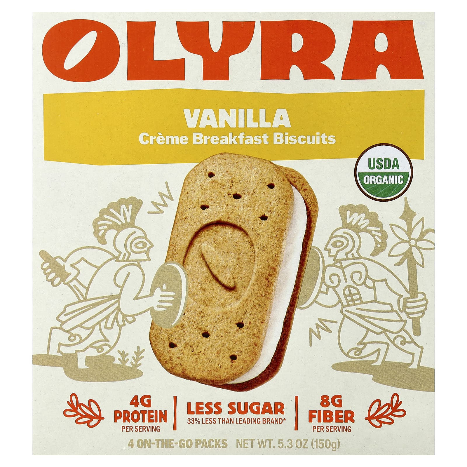 Olyra, печенье с кремом на завтрак, со вкусом ванили, 4 упаковки On the Go, 150 г (5,3 унции)