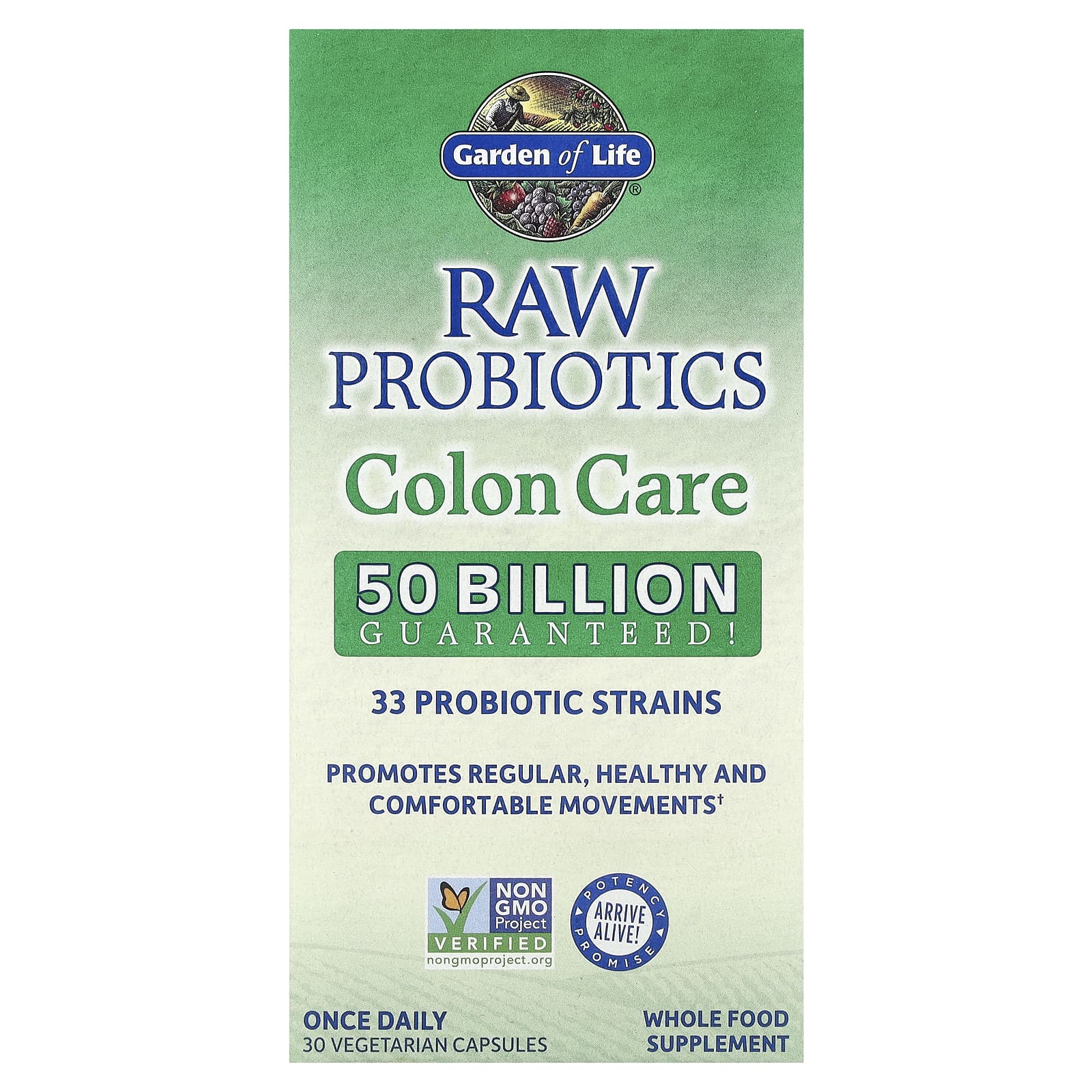 Garden of Life, RAW Probiotics, Colon Care, необработанные пробиотики для поддержки здоровья кишечника, 30 вегетарианских капсул