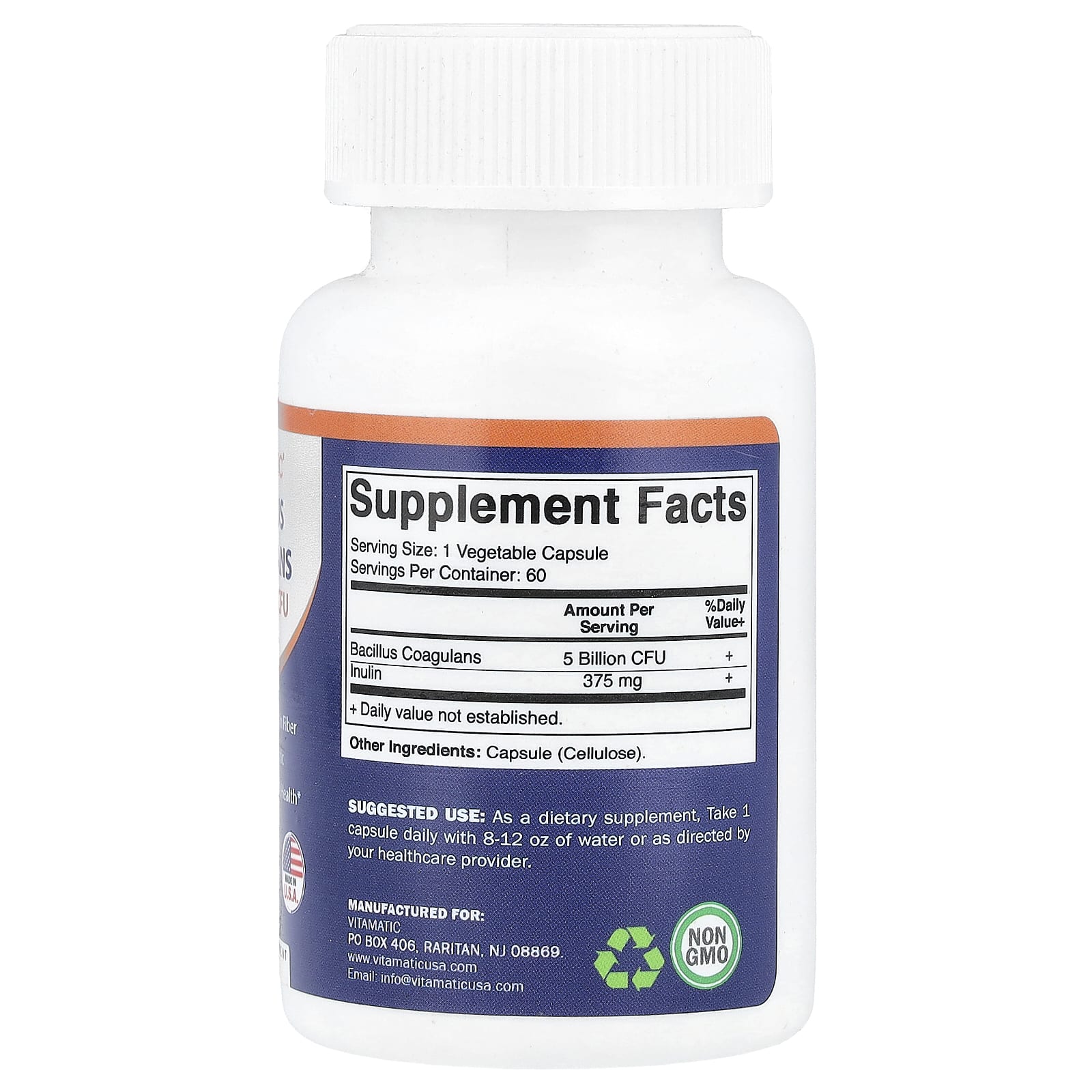 Vitamatic, Bacillus Coagulans, 5 млрд КОЕ, 60 растительных капсул