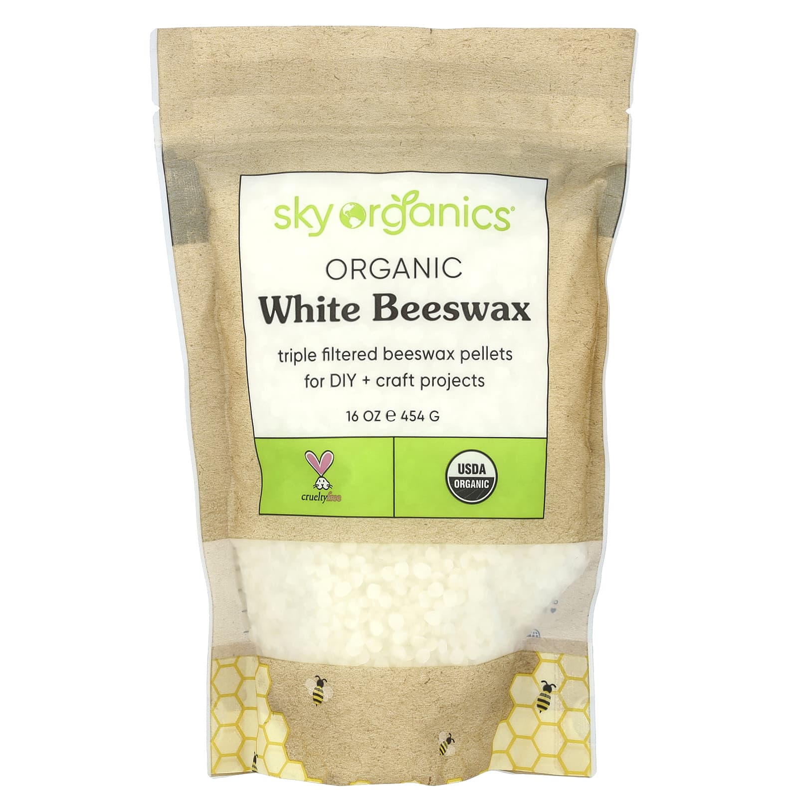 Sky Organics, Органический белый пчелиный воск, 454 г (16 унций)